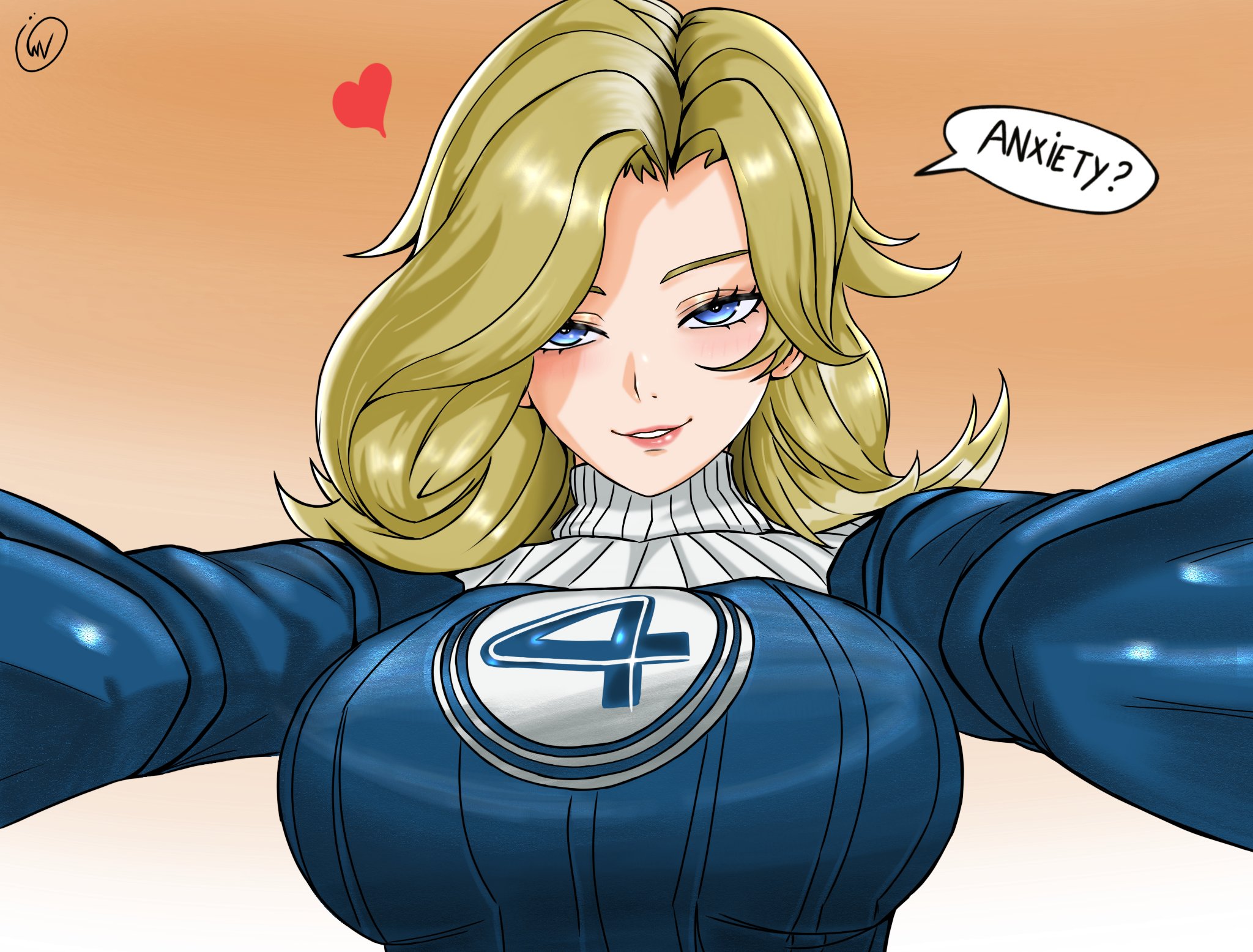1girls, 2d, big breasts, big butt, big thighs, big titties, blonde hair, blue eyes, breasts, clothed, curvaceous, curvaceous female, curvaceous figure, curvy, curvy figure, curvy hips, english text, fantastic four, fantastic four: first steps, female, female focus, female only, huge breasts, invisible woman, invisible woman (first steps), invisible woman (marvel rivals), large breasts, marvel, marvel cinematic universe, marvel comics, marvel rivals, mature female, medium hair, milf, sue storm, talking to viewer, text, waifuviolenta, yellow hair, yellow-haired female