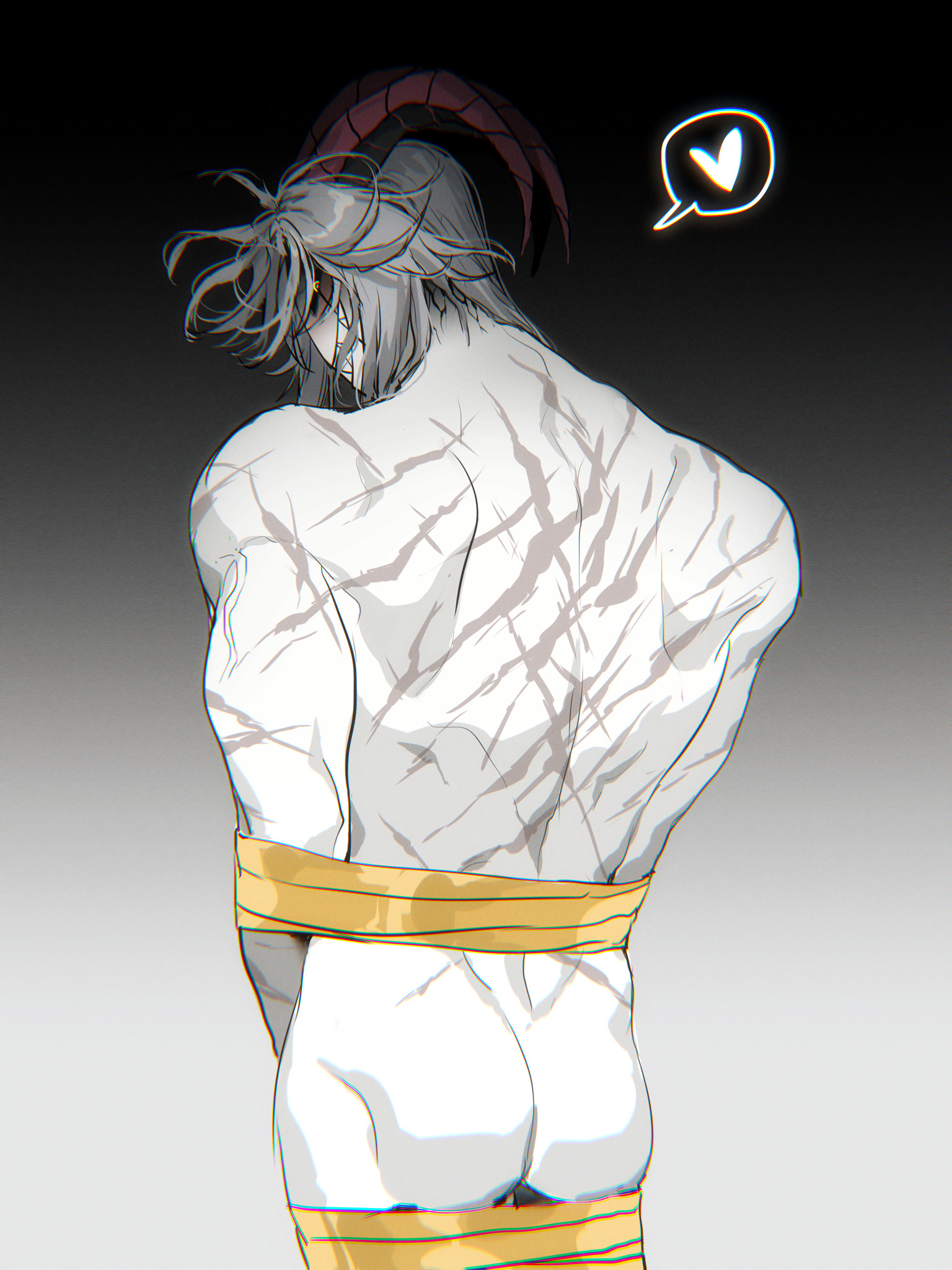 baidaoovo, facing viewer, looking at viewer, masculine, nude butt, nude male, pierrot (the freak circus), solo focus, solo male, the freak circus
