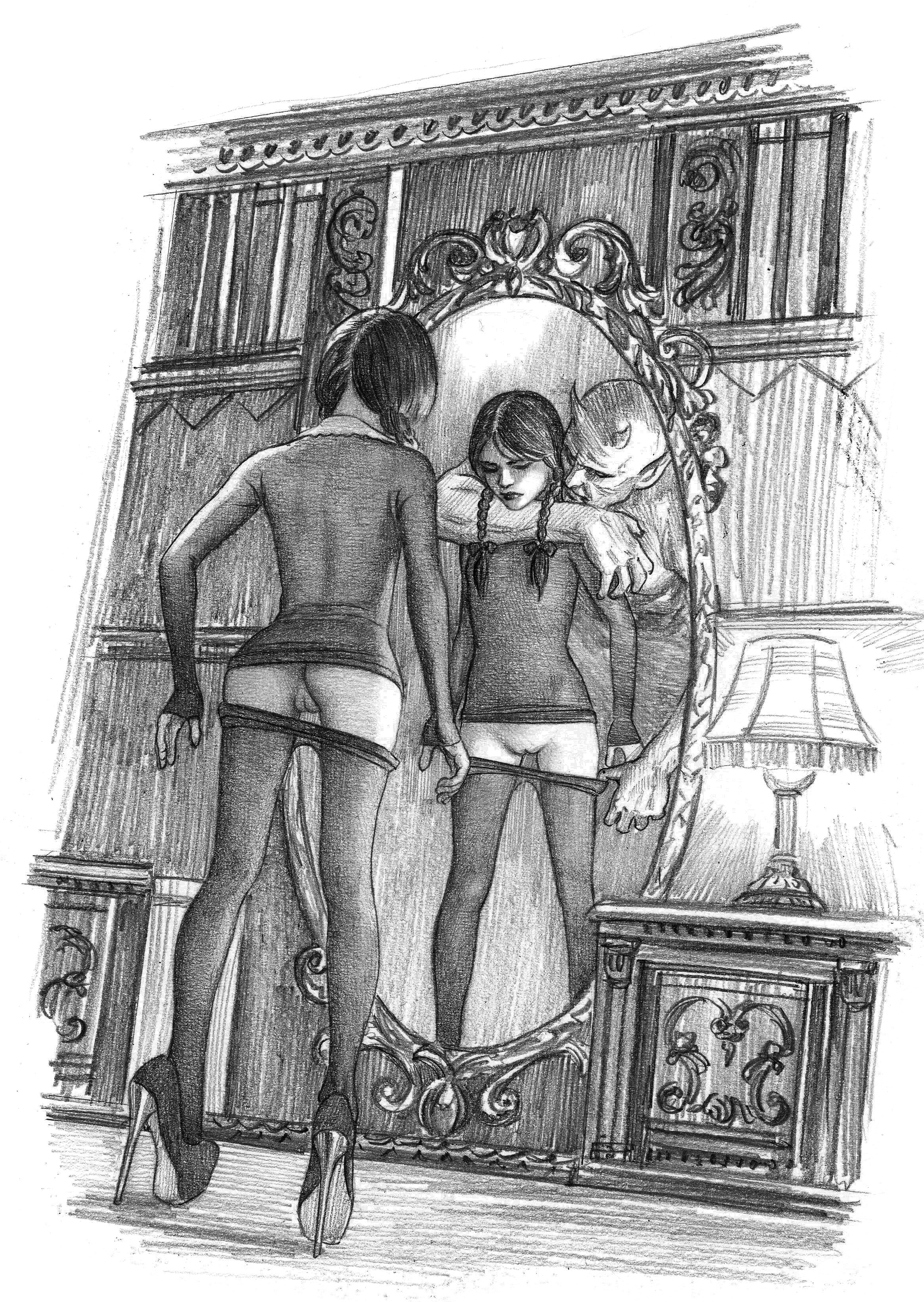 artist request, clothing, cute, demon, female, human, imminent sex, invisible, male, mirror, pale skin, petite, reflection, the addams family, undressing, wednesday (netflix), wednesday addams