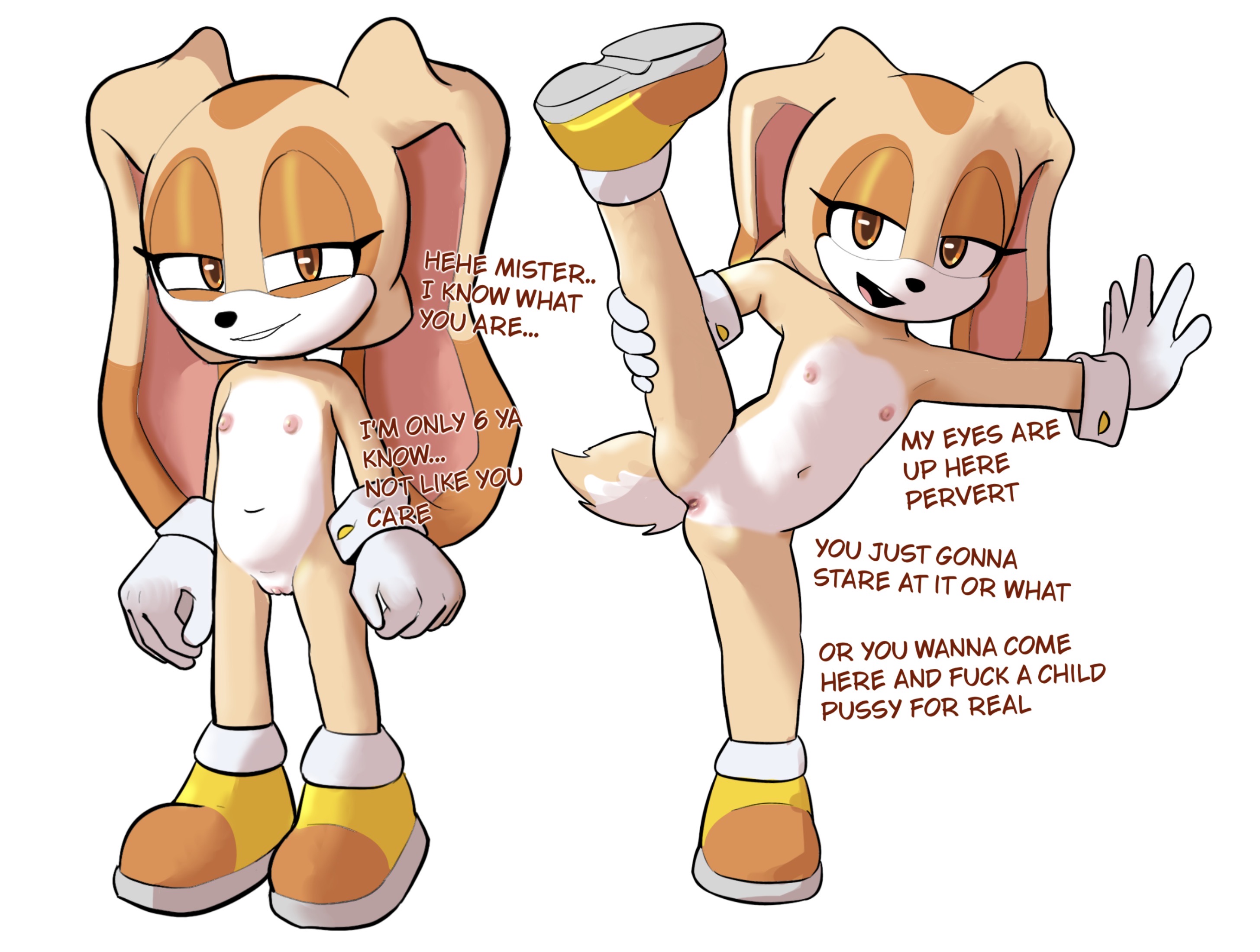 1girls, 2d, animal ears, anitwenty, anthro, anthro female, anthro only, anthro solo, black nose, breasts, brown eyes, bunny, bunny girl, completely naked, completely naked anthro, completely naked female, completely nude, completely nude anthro, completely nude female, cotton tail, cream the rabbit, cub, dialogue, dirty talk, english, english text, exposed, exposed nipples, exposed pussy, exposing self, eyelashes, female, female cub, female focus, female only, flat belly, flat chest, flat chested, functionally nude, fur, furry, furry female, furry only, genitals, gloves, gloves on, holding, holding leg, holding legs, lagomorph, leg, leg up, legs up, long ears, mammal, mobian, mobian (species), mobian rabbit, naked, naked anthro, naked female, narrowed eyes, navel, nipples, nipples outside, nude, nude anthro, nude female, open mouth, pussy, pussy focus, pussy lips, pussy peek, rabbit, rabbit girl, rabbit tail, sega, shoes, shoes on, small breasts, solo, solo anthro, solo female, sonic (series), sonic the hedgehog (series), tail, talking, talking to viewer, tan fur, text, video games, white background, young, young anthro, young female, younger female