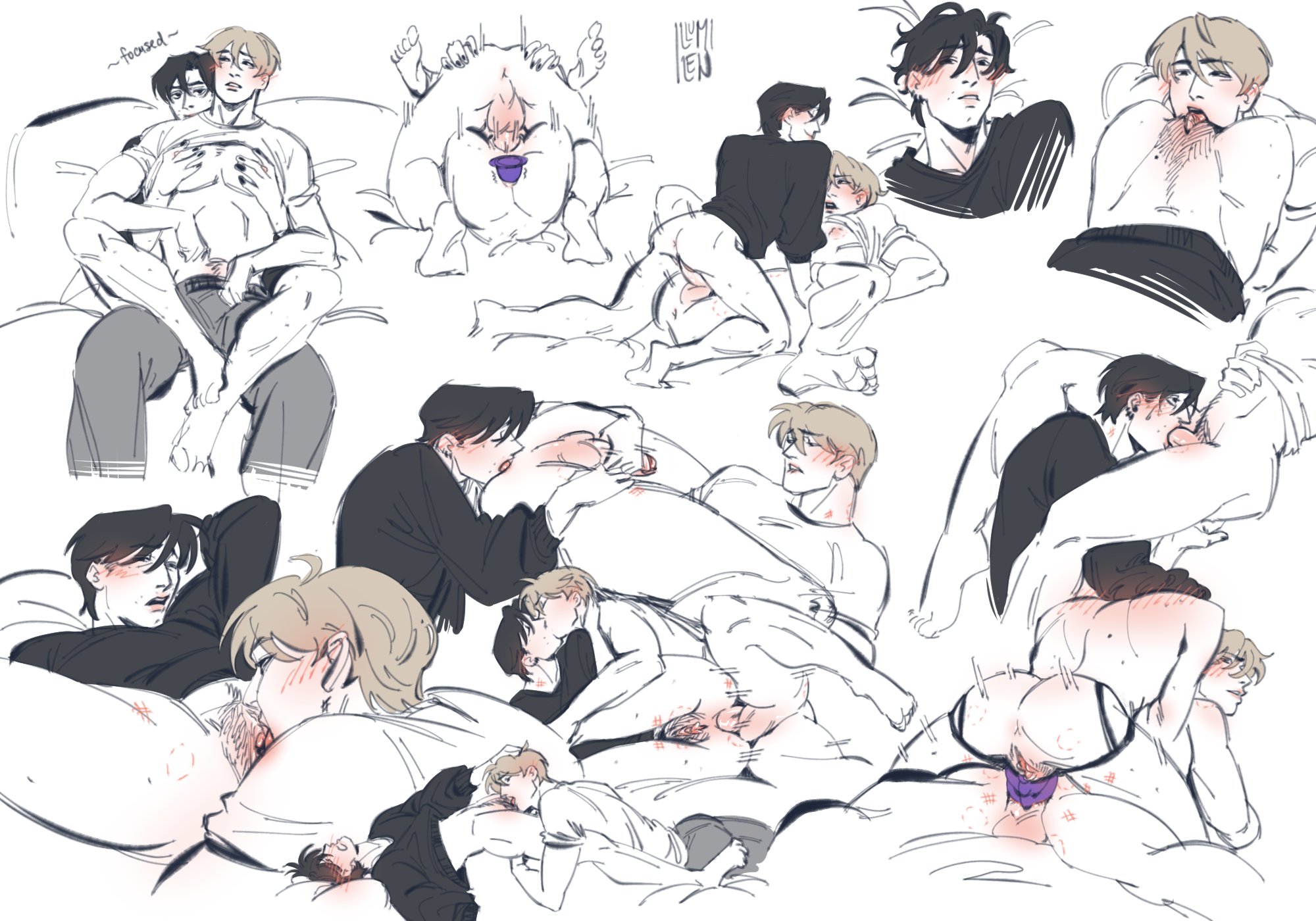2d (artwork), blowjob, cunnilingus, cuntboy, cuntboy/male, ftm, gay, groping from behind, love and deep space, male/male, mating press, penetration, rimming, strap-on, trans man, xavier (love and deep space), yaoi