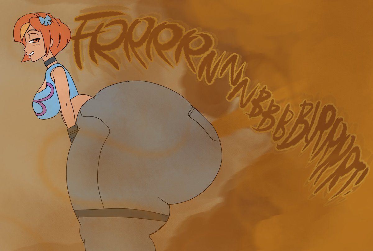 1girls, ass, ass bigger than head, ass bigger than torso, bent over, big ass, big butt, biting lip, bottom heavy, brap, butt, butterfly (planetronika), butterfly hair ornament, choker, clothed, clothed female, cursed yaz, fart, fart cloud, fart everywhere, fart fetish, farting, gassy, gassy ass, gassy female, hair ornament, huge ass, huge butt, hyper ass, lip biting, looking at viewer, orange eyes, orange hair, passing gas, planetronika, ripping ass, side view, smile, smiling at viewer, solo female, thick thighs, thighs bigger than head, thighs bigger than torso, two-tone hair, viewed from side, yellow hair