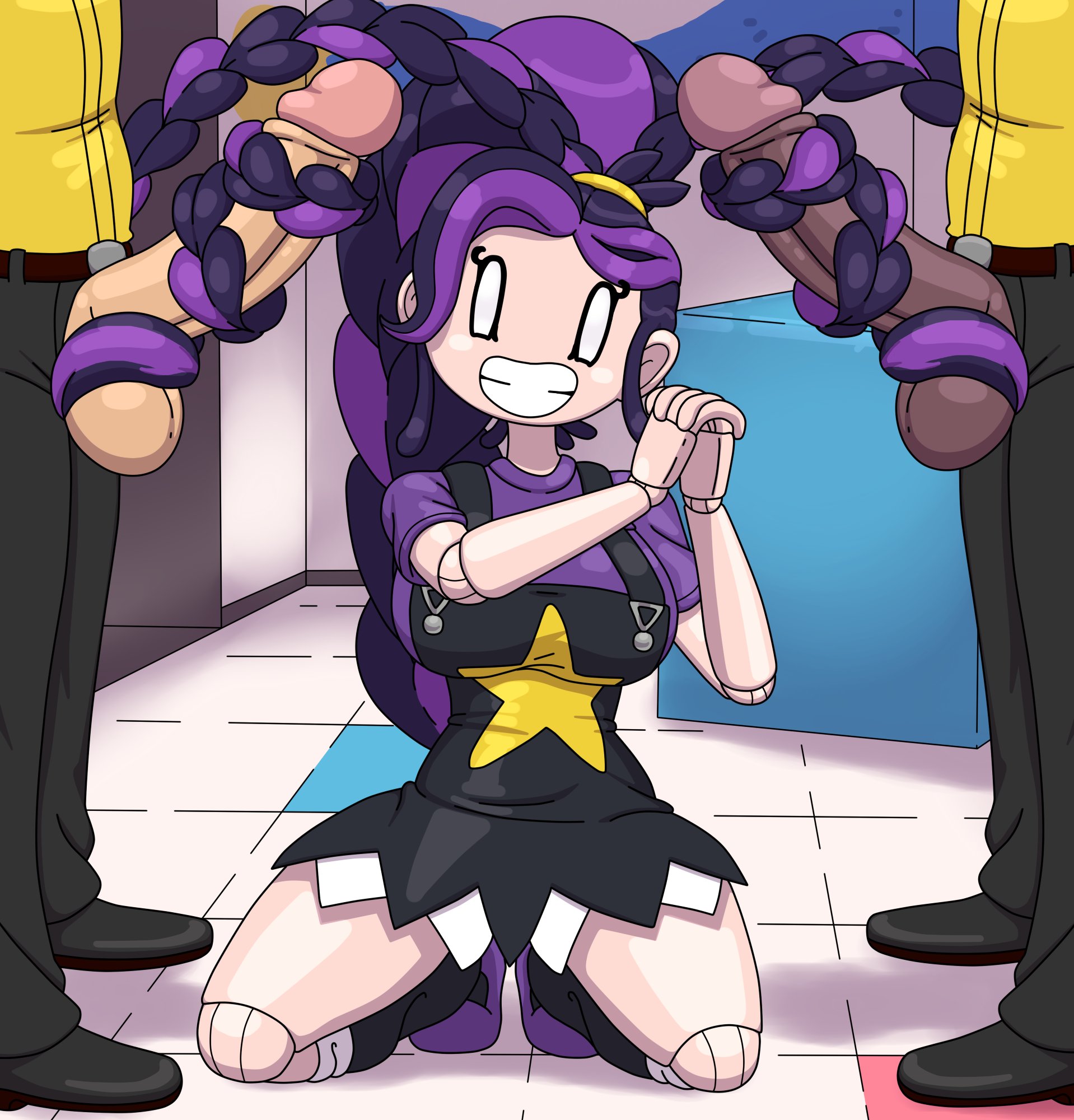 1girls, 2026, 2boys, 2d, 2d (artwork), 2d artwork, alternate ass size, alternate body type, alternate breast size, animate inanimate, arms up, ass, balls, balls fondling, balls grab, ballsack, big ass, big balls, big breasts, big butt, big hair, big penis, big testicles, big thighs, black eyes, braid, braided hair, braided ponytail, braids, breasts, butt, curvy, curvy body, curvy female, curvy figure, dark penis, dark skin, dark-skinned male, digital art, digital drawing, digital drawing (artwork), digital media, digital media (artwork), digital painting (artwork), doll, doll girl, doll joints, female, female focus, fondling, fondling balls, fondling penis, full body, fully clothed, hair, hairjob, hands together, hourglass figure, hourglass figured female, humanoid, humanoid female, inanimate animate, interracial, joints, kneeling, large balls, large penis, large testicles, leg warmers, legs, legs apart, legs spread, legs up, legwarmers, lily lovebraids, living toy, long hair, mascot horror, mob entertainment, mob games, nipples, no penetration, overall dress, overall skirt, overalls, pear shaped, pear shaped female, pear-shaped figure, penile, penis, penis out, ponytail, ponytail (hair), ponytail female, poppy playtime, poppy playtime (chapter 5), purple hair, purple shirt, purple shoes, roxakukira, seductive, sitting, sitting down, sitting on floor, slit, smile, smiling, solo, solo female, spread legs, spreading, standing, standing sex, thick, thick ass, thick butt, thick hips, thick legs, thick thighs, threesome, video games, warmers, wide hips, wide thighs