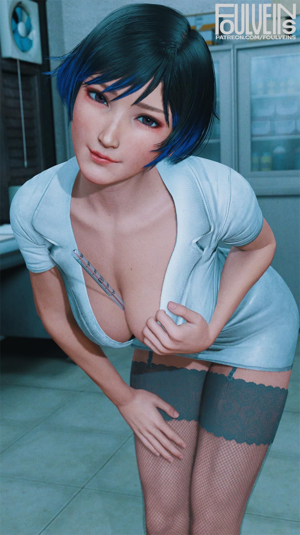 3d, cleavage, female, foulveins, nurse, reina mishima, solo, tagme, tekken, tekken 8