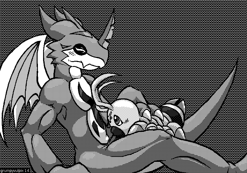 arthropod caterpillar closed_eyes digimon dragon duo exveemon furry furry_only gay grumpyvulpix14 hand_on_back insects male monochrome oral penis screentone sitting size_difference wormmon