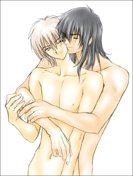 2boys gay harry_potter hug j.k.rowling long_hair male nipples nude remus_lupin sirius_black smile yaoi yukipon