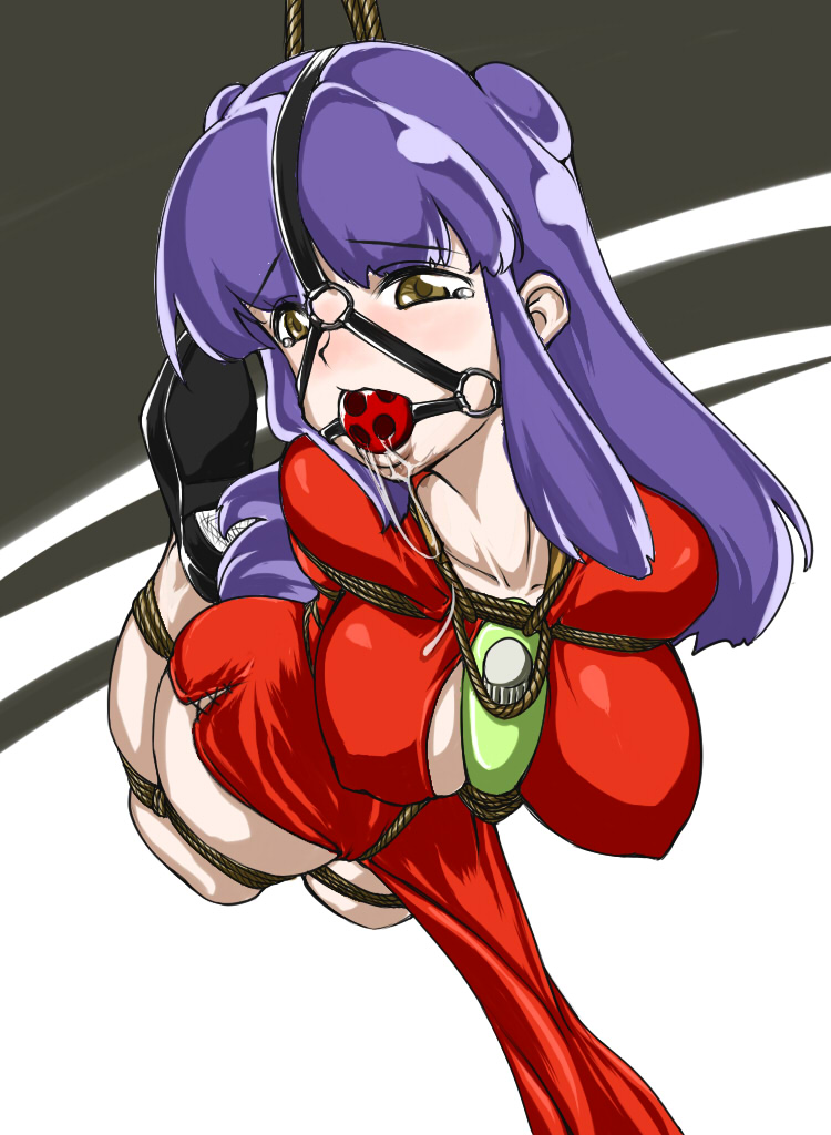 ball_gag bondage breasts chinese_dress cleavage clothing dress drooling female female_only gag gagged human large_breasts purple_hair ranma_1/2 rope shampoo_(ranma_1/2) solo tat_(pixiv526742) tears