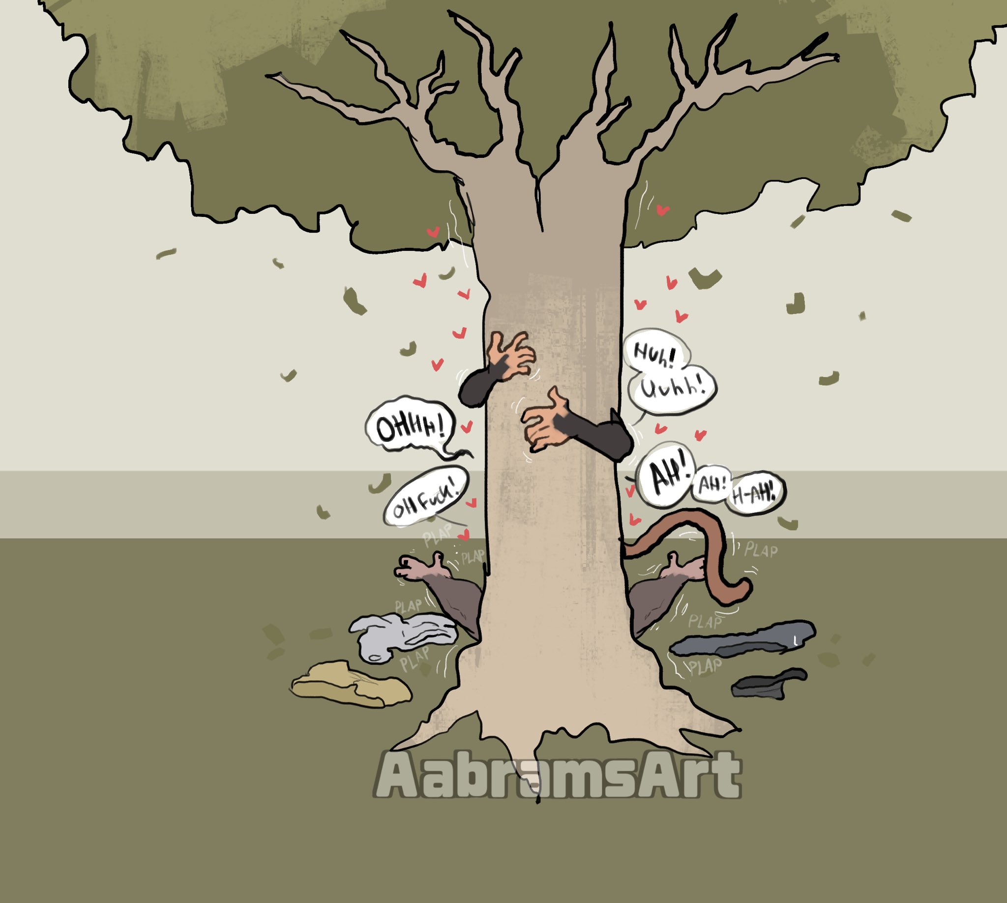 1boy, aabramsart, chimptopia, color, english text, female, genderswap, genderswap (mtf), heart, hetero, implied sex, internet controversy, male, multiple girls, naked, nolan (chimptopia), outdoors, robby (chimptopia), rule 63, sex, straight, text, twitter link, waffles (chimptopia)