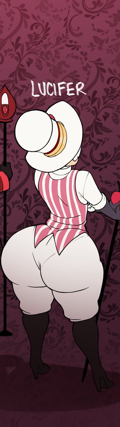 ass crack, big booty, big butt, blackwhiplash, booty, butt crack, cropped, cropped image, fat ass, femboy, femboy dilf, hazbin hotel, lucifer morningstar (hazbin hotel), old man, older male, panty peek, solo, solo focus, solo male