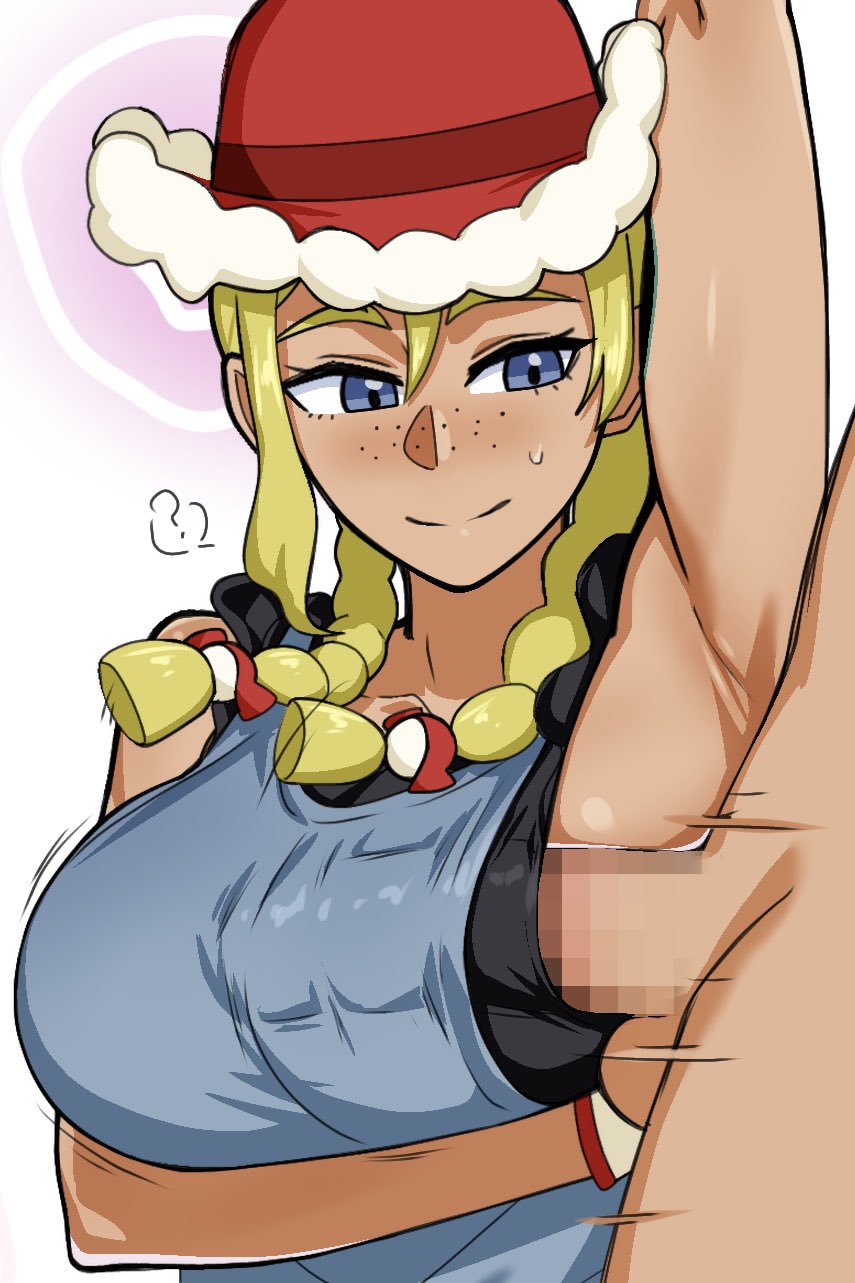 1boy, 1girls, arm under breasts, armpits, balls, blonde female, blonde hair, blue eyes, breasts, censored, censored balls, censored penis, clothed female nude male, clothed sex, cock, curious, freckles, freckles on face, kitt (pokemon), large breasts, light-skinned female, mind control, paizuri, paizuri under clothes, penis, penis on breast, pokemon, pokemon champions, rape, rucola (pokemon), ryuugu, ryuugu2000, sweat, tagme, thrusting