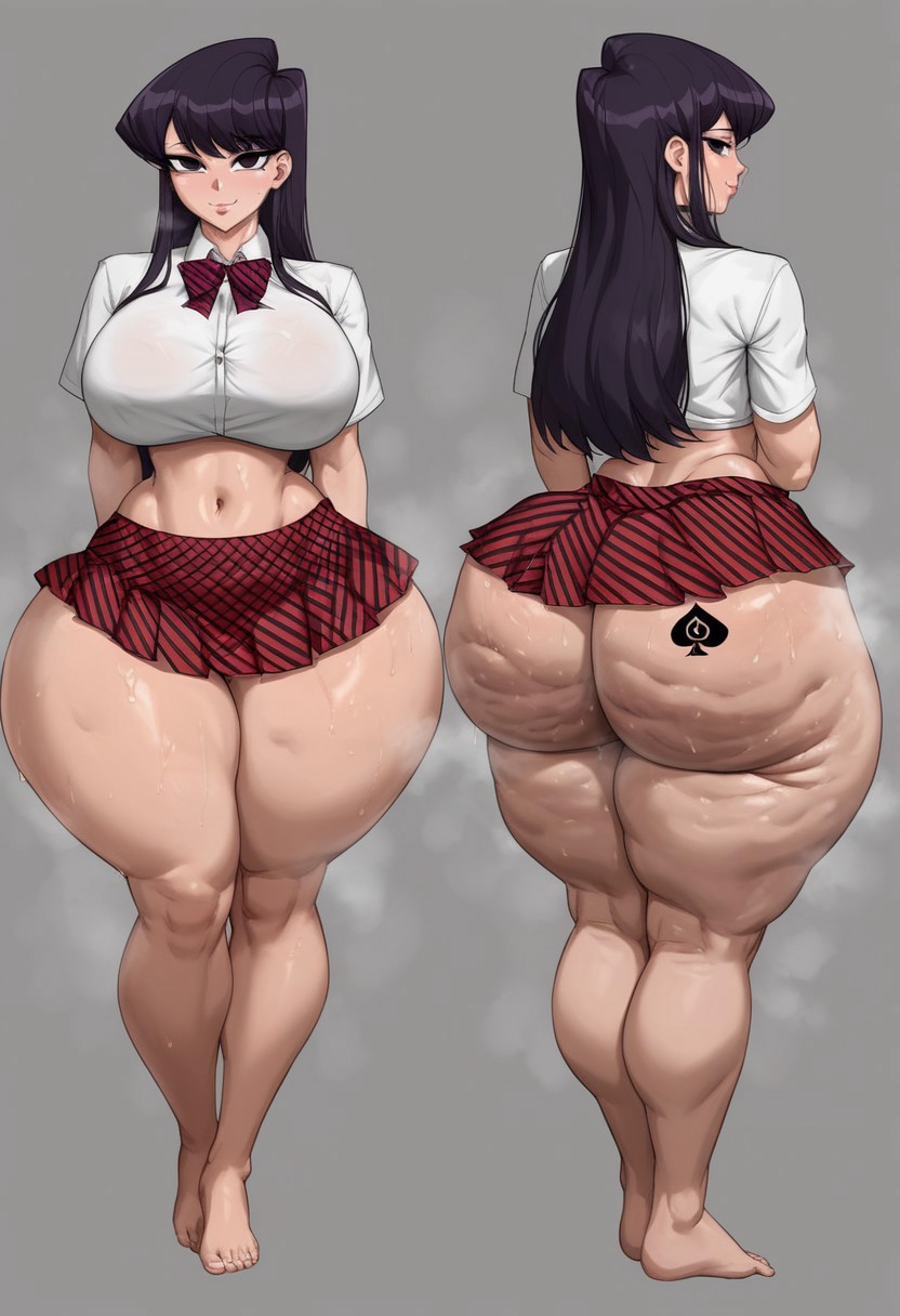 1girl, 1girls, ai generated, ass, barefoot, bbc tattoo, big ass, big breasts, big butt, booty, bottom heavy, breasts, breedable, breedable hips, bubble ass, bubble butt, cellulite, curvaceous, curvy, curvy figure, fat ass, feet, female, female only, front and back, hips, komi can't communicate, komi shouko, komi-san wa komyushou desu, musk, musk clouds, oiled, oiled skin, perfect ass, phat ass, qos, qos tattoo, queen of spades, school uniform, sexy, sexy ass, sexy body, sexy female, skirt, spade tattoo, sweat, taiga20, thicc, thicc ass, thicc thighs, thick, thick ass, thick thighs, voluptuous, voluptuous female, wet, wide ass