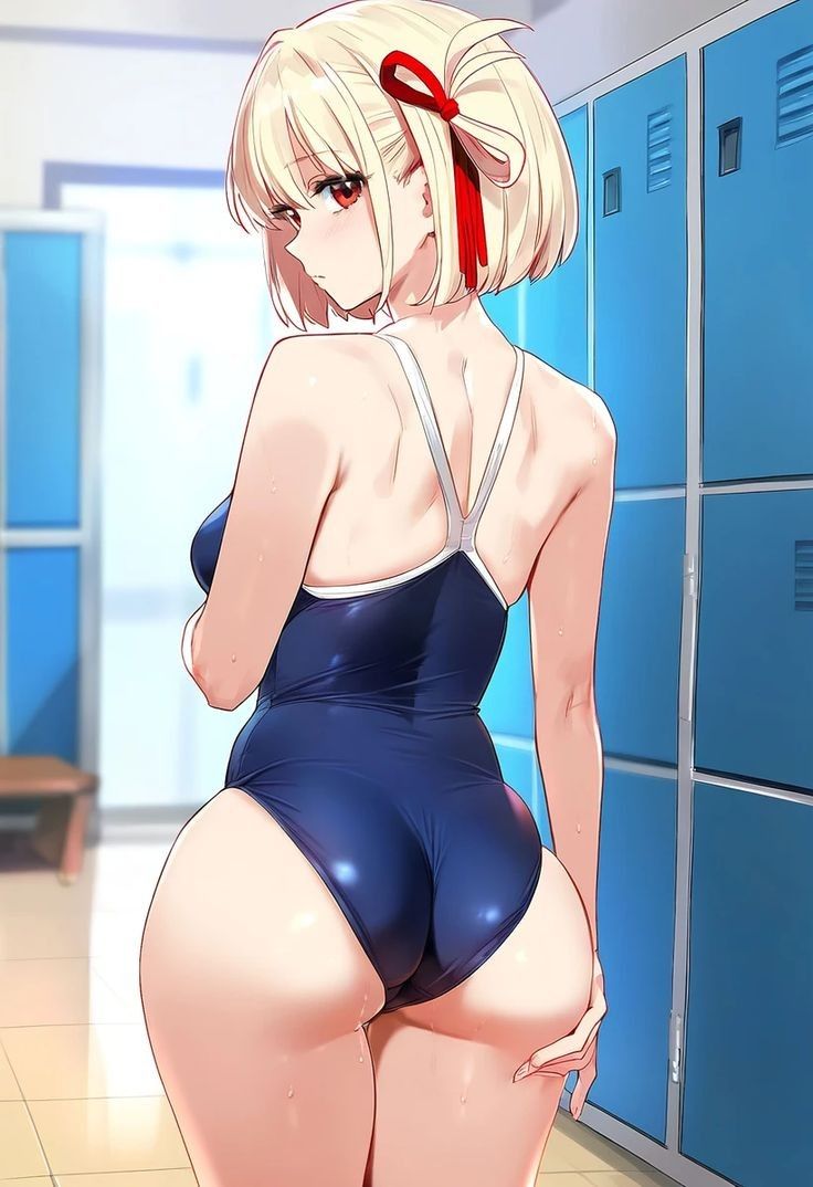 1girls, ai generated, ass, ass focus, female, lycoris recoil, nishikigi chisato, one-piece swimsuit, swimsuit