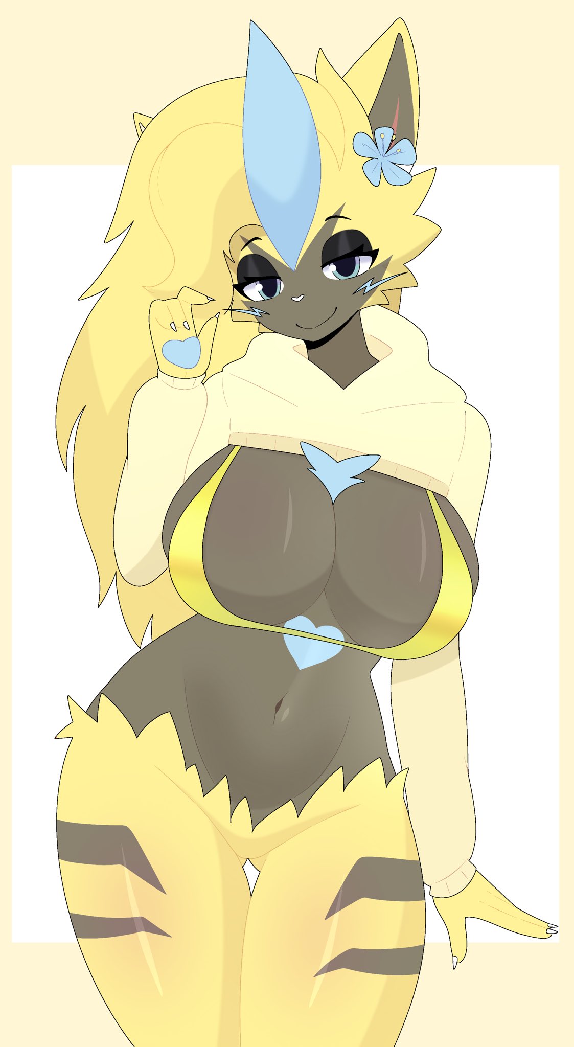 aurora_(nbanoob) big_breasts bikini breasts cleavage female furry huge_breasts pokemon pokemon_(species) tagme thick_thighs wide_hips womandork909 zeraora