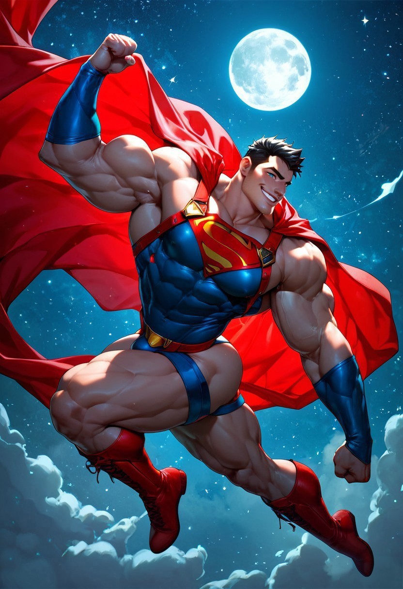 abs ass bara biceps big_butt cape clark_kent dc dc_comics flexing flexing_arms flexing_bicep flexing_muscles flying harness jockstrap kal-el male male_focus male_only muscles muscular muscular_arms muscular_male muscular_thighs pecs revealing_clothes scantily_clad solo solo_focus solo_male superhero superman superman_(clark_kent) superman_(series) yaoi