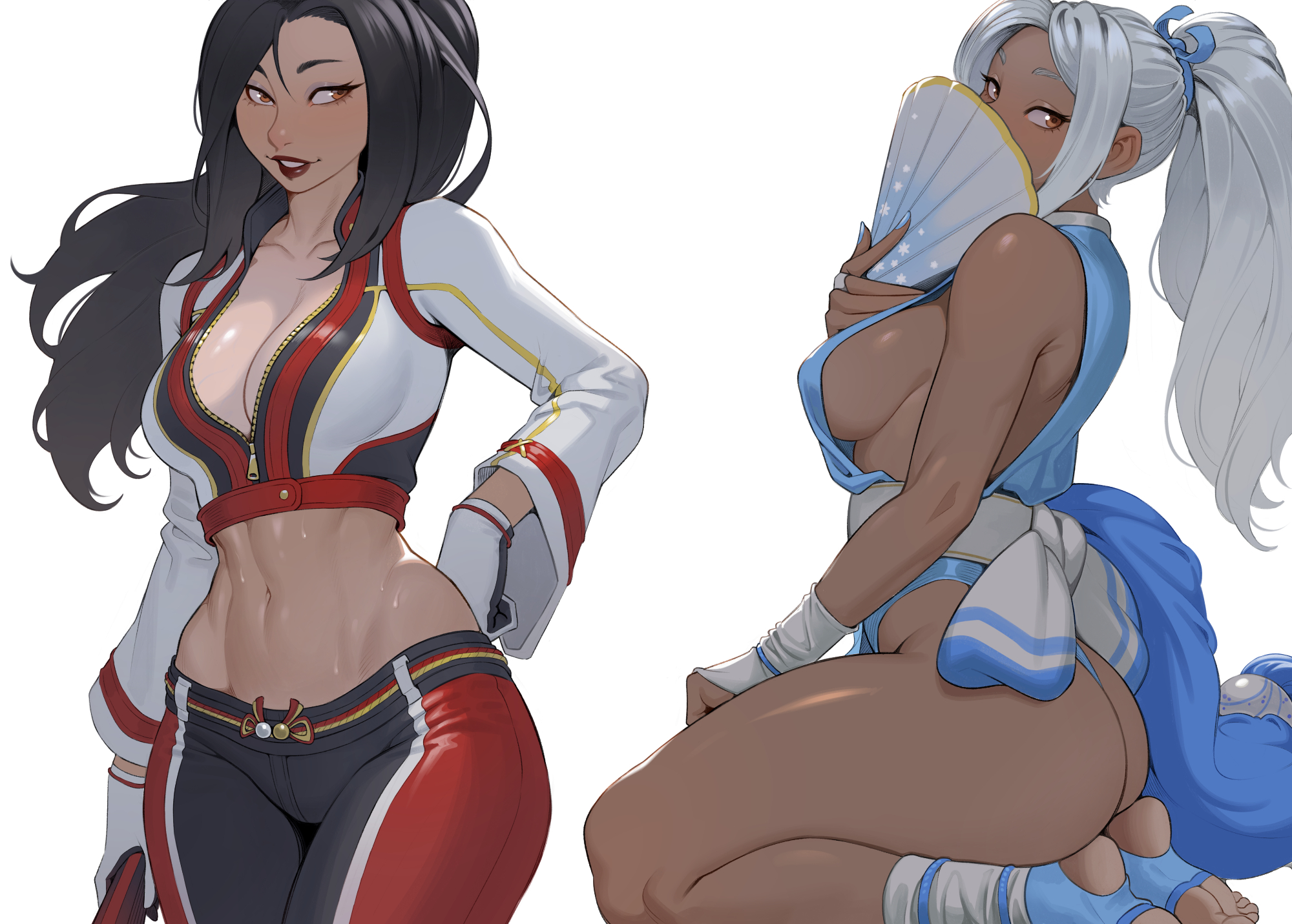 1girls, 2020s, 2025, 2d, asian, asian female, ass, athletic, athletic female, belly, belly button, big ass, big breasts, biker jacket, black hair, blue nail polish, blue nails, breasts, brown eyes, busty, cheshirrr, cleavage, clothed, clothed female, clothing, color, curvy, curvy female, curvy hips, dark skin, fan, fanart, fatal fury, fatal fury 2, fatal fury: city of the wolves, female, female focus, female only, femme fatale, full color, gloves, hair, hips, holding object, human, human female, human only, japanese clothes, japanese female, king of fighters, kunoichi, kunoichi dress, leather clothing, leather jacket, light skin, light-skinned female, lipstick, long hair, mai shiranui, mai shiranui (city of the wolves), nail polish, nails, ninja, ninja girl, pixiv link, ponytail, pose, posing, seductive, seductive pose, sideboob, snk, snk heroines: tag team frenzy, solo, solo female, stomach, sweat, sweatdrop, sweaty body, tan skin, tan-skinned female, thick thighs, thighs, video game character, video game franchise, video games, white hair