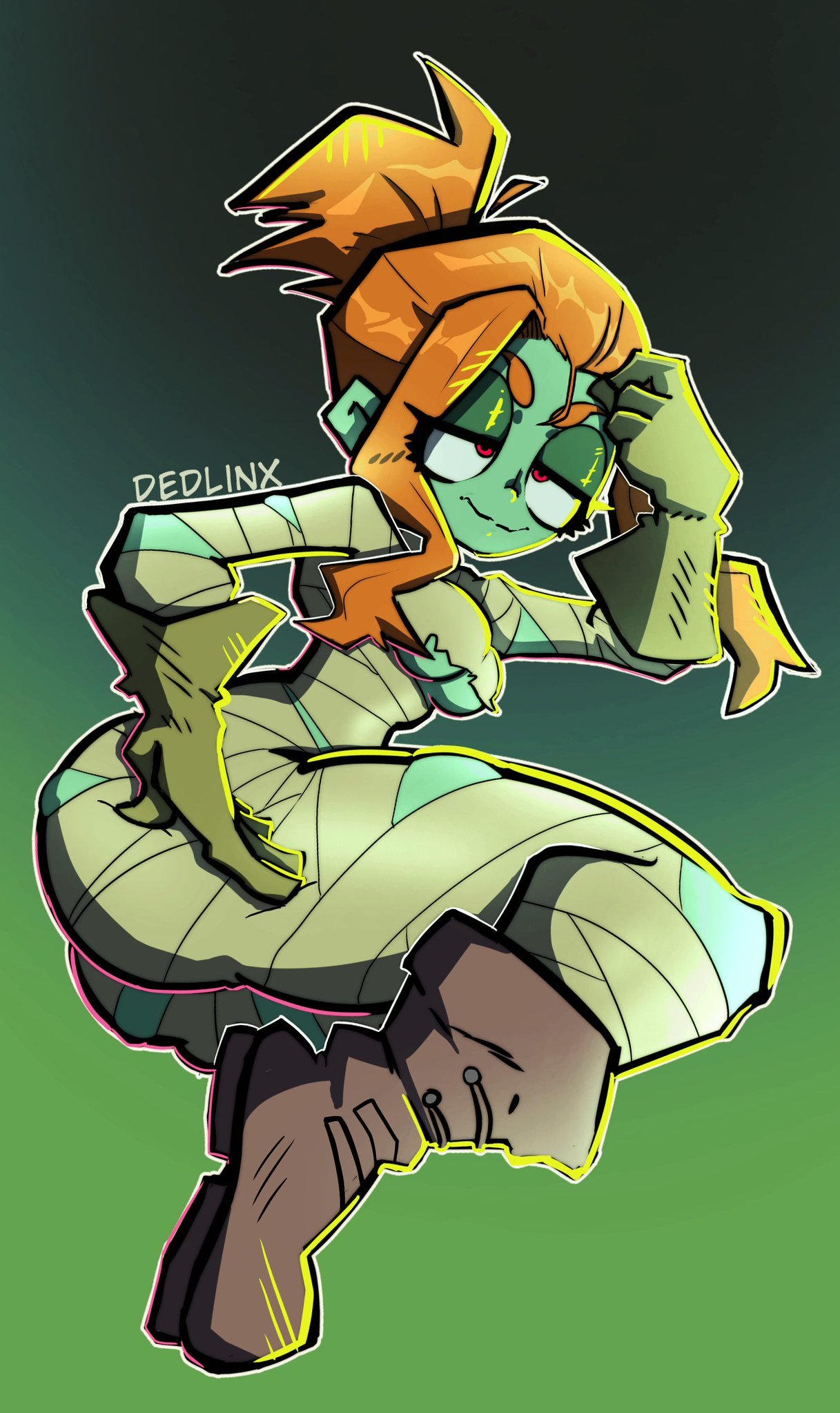 big_ass big_breasts big_breasts big_butt big_thighs big_titties curvaceous curvaceous_female curvaceous_figure curvy curvy_figure curvy_hips dedlinx female female_focus female_only green_skin melancholy_(the_gaslight_district) mummy_girl orange_hair ponytail red_eyes short_hair the_gaslight_district