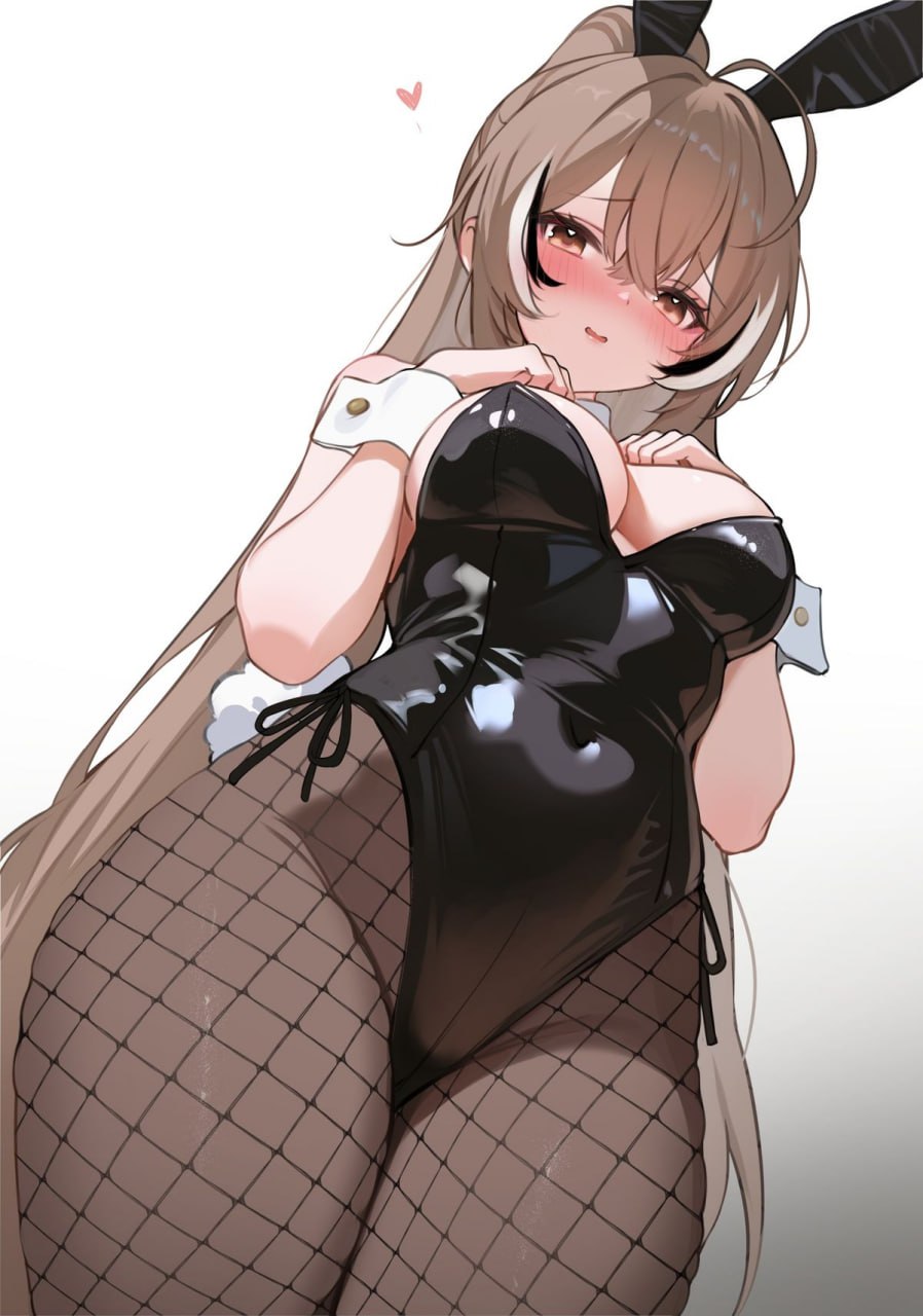 1girls ai_generated bunny_girl bunnysuit female fishnets hololive hololive_english nanashi_mumei shy