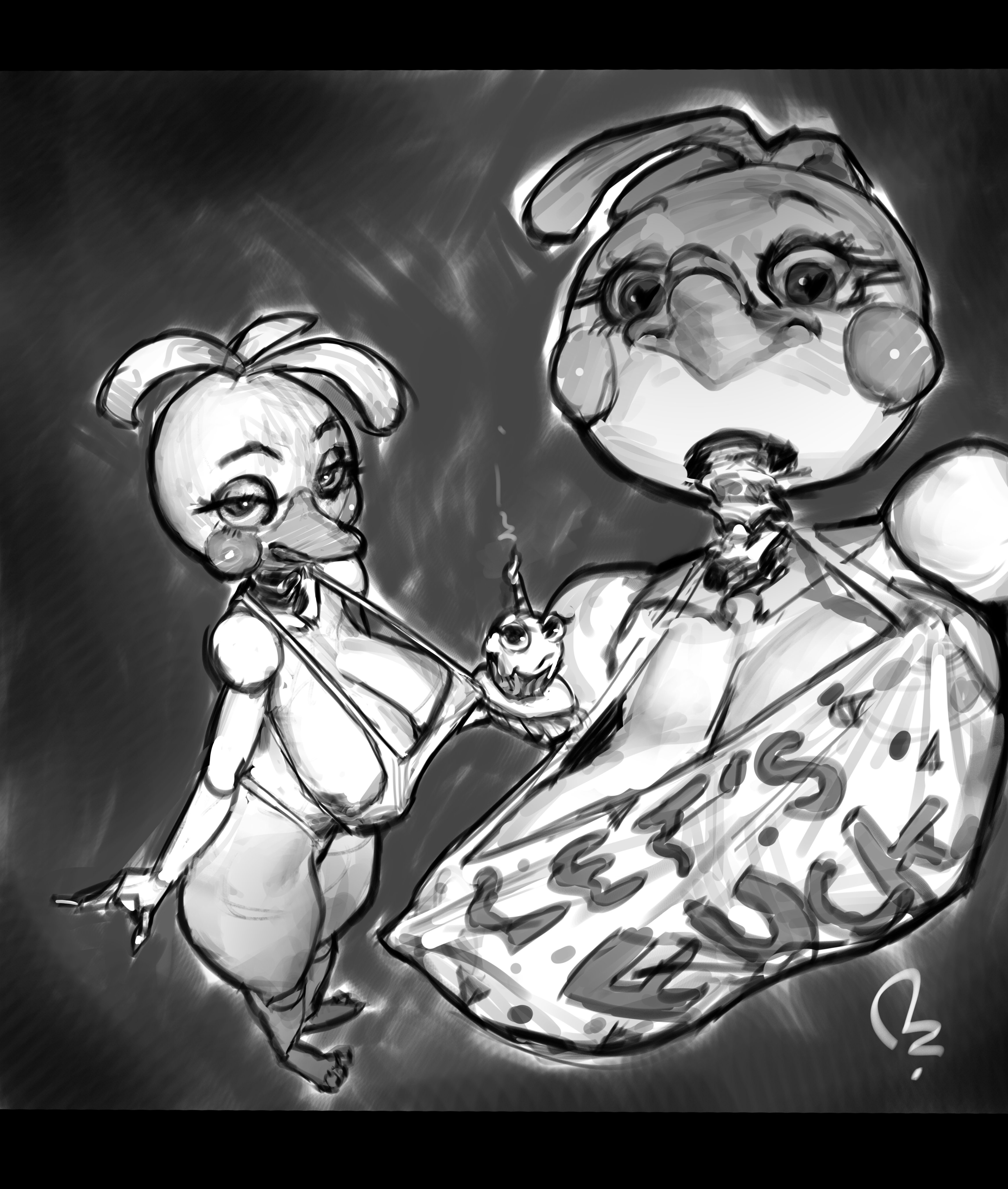 1girls, 2024, absurd res, animatronic, anthro, anthro only, avian, avian humanoid, barefoot, big breasts, blush, breasts, candle, chicken, clothing, extinctyellow, eyelashes, female, female only, five nights at freddy's, five nights at freddy's 2, hi res, looking at viewer, machine, monochrome, multiple views, nipple bulge, panties, scottgames, sideboob, simple background, solo, thick thighs, toy chica (fnaf), underwear, watermark