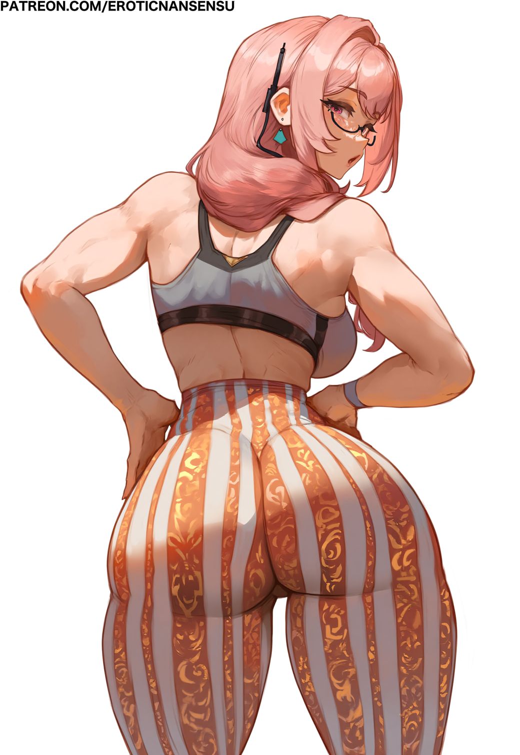 1girls, 2d, 2d (artwork), ai assisted, ai generated, artist name, ass, breasts, digital drawing (artwork), erotic nansensu, female, female focus, female only, fit female, forbidden pants, large ass, large breasts, light skin, light-skinned female, looking at viewer, looking back, muscular, muscular female, patreon username, solo, thick thighs, thighs, toned female, tsukishiro yanagi, watermark, wide hips, zenless zone zero