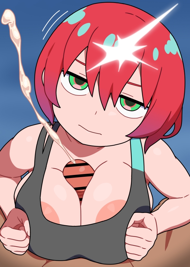 1boy, 1girls, amate yuzuriha, breasts, clothed paizuri, cum between breasts, cumshot, dark-skinned male, female, gundam, gundam gquuuuuux, kabeume, male, paizuri, titjob