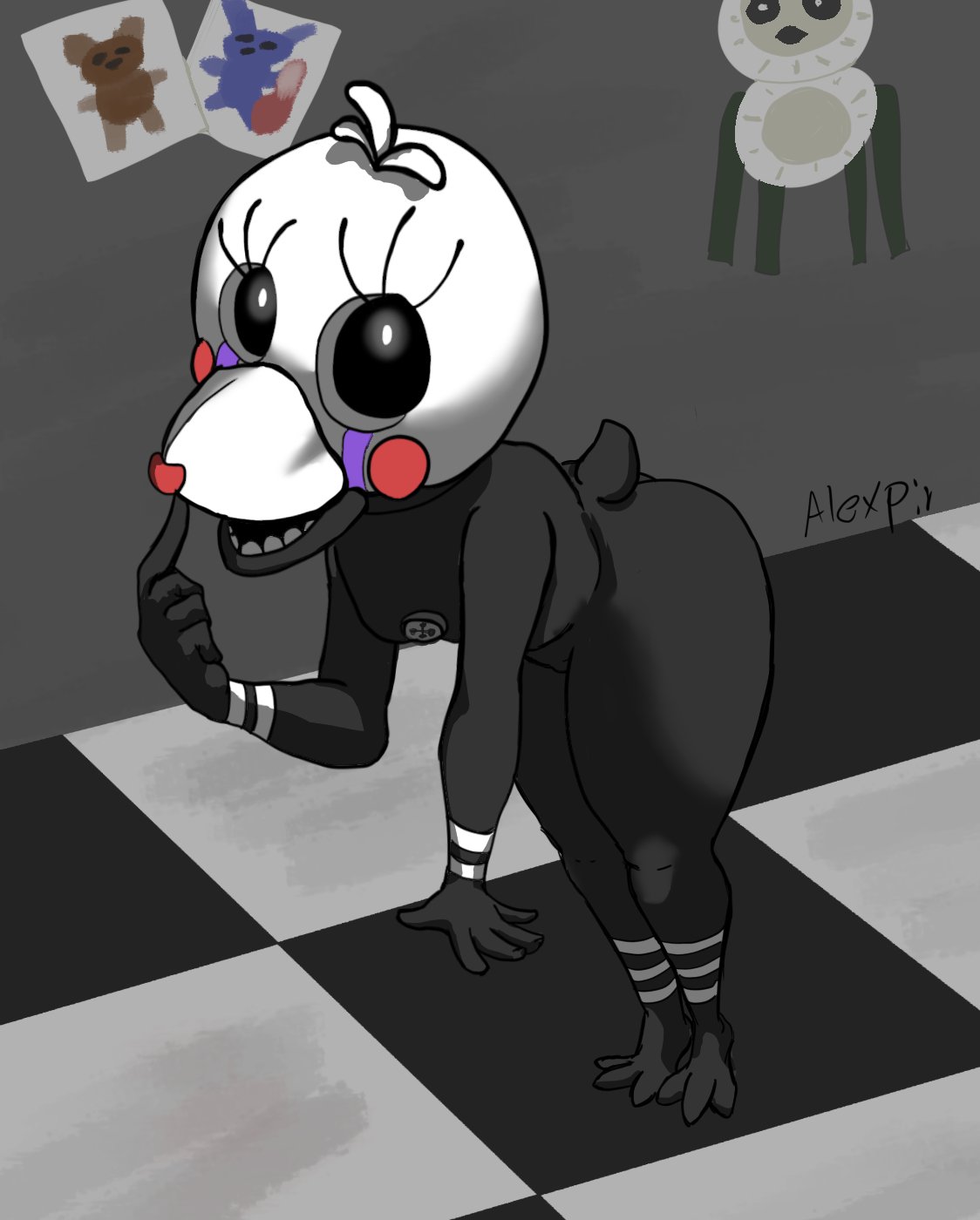 alexpir chica_(fnaf) cute five_nights_at_freddy's puppet_(fnaf) thick_thighs
