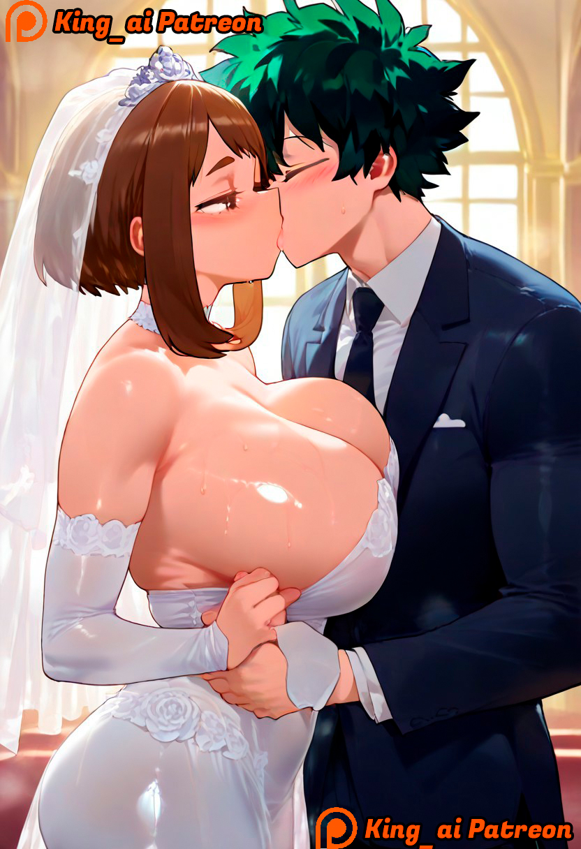 1boy 1female 1girls ai_generated ass big_ass big_breasts big_butt boku_no_hero_academia breasts brown_eyes brown_hair female green_eyes green_hair izuku_midoriya king_ai large_ass large_breasts large_butt mature_female midoriya_izuku my_hero_academia ochako_uraraka pervert pervert_female seductive stable_diffusion uraraka_ochako