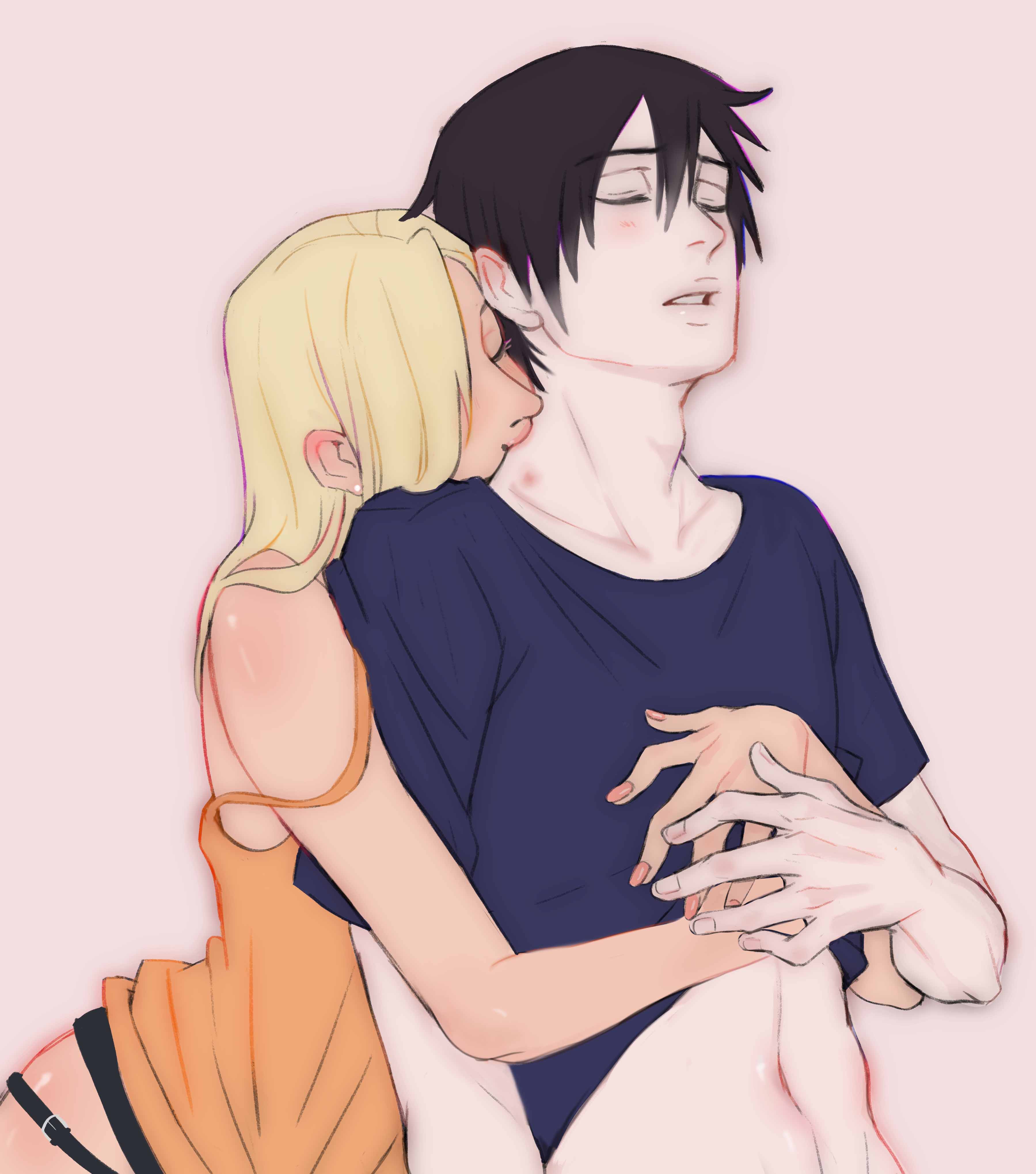 1boy, 1girls, abs, absurd res, absurdres, bare arms, bare shoulders, bite mark, bitting neck, black hair, blonde hair, blush, boruto: naruto next generations, bottomless, bottomless female, bottomless male, canon couple, closed eyes, clothed, clothed sex, clothing, couple, ear piercing, earrings, eyelashes, female, femdom, from behind, from behind position, front view, hair over one eye, hand holding, hi res, hickey, hickey marks, high resolution, highres, hips, holding hands, husband and wife, implied strap-on, ino yamanaka, jewelry, kissing neck, light skin, light-skinned female, light-skinned male, lips, lipstick, long fingernails, long nails, looking pleasured, love bite, makeup, male, male and female focus, male/female, malesub, married couple, monday mint, nail polish, naruto, naruto (series), naruto shippuden, naruto: the last, painted nails, pale skin, pale-skinned female, pale-skinned male, parted lips, pegging, pink background, pink lips, pink lipstick, pink nail polish, pink nails, pleasure face, romantic, romantic ambiance, romantic couple, romantic sex, sai, sex, sex from behind, sex toy, sexually suggestive, shirt lift, shirt up, shonen jump, shounen jump, shueisha, simple background, sleeveless, sleeveless shirt, standing, standing sex, straight, strap-on, strapon, t-shirt, tank top, very high resolution, weekly shonen jump, weekly shounen jump, wholesome, yamanaka ino