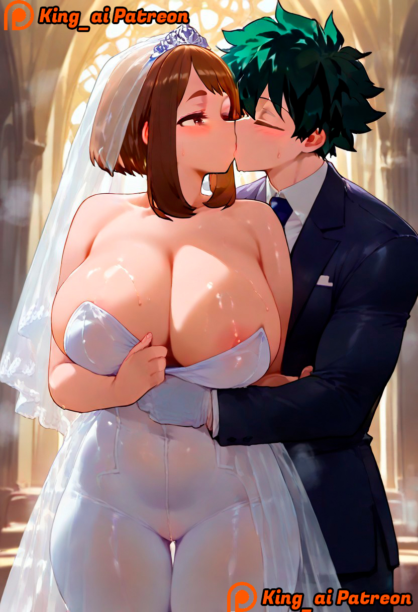 1boy 1female 1girls ai_generated ass big_ass big_breasts big_butt boku_no_hero_academia breasts brown_eyes brown_hair female green_eyes green_hair izuku_midoriya king_ai large_ass large_breasts large_butt mature_female midoriya_izuku my_hero_academia ochako_uraraka pervert pervert_female seductive stable_diffusion uraraka_ochako
