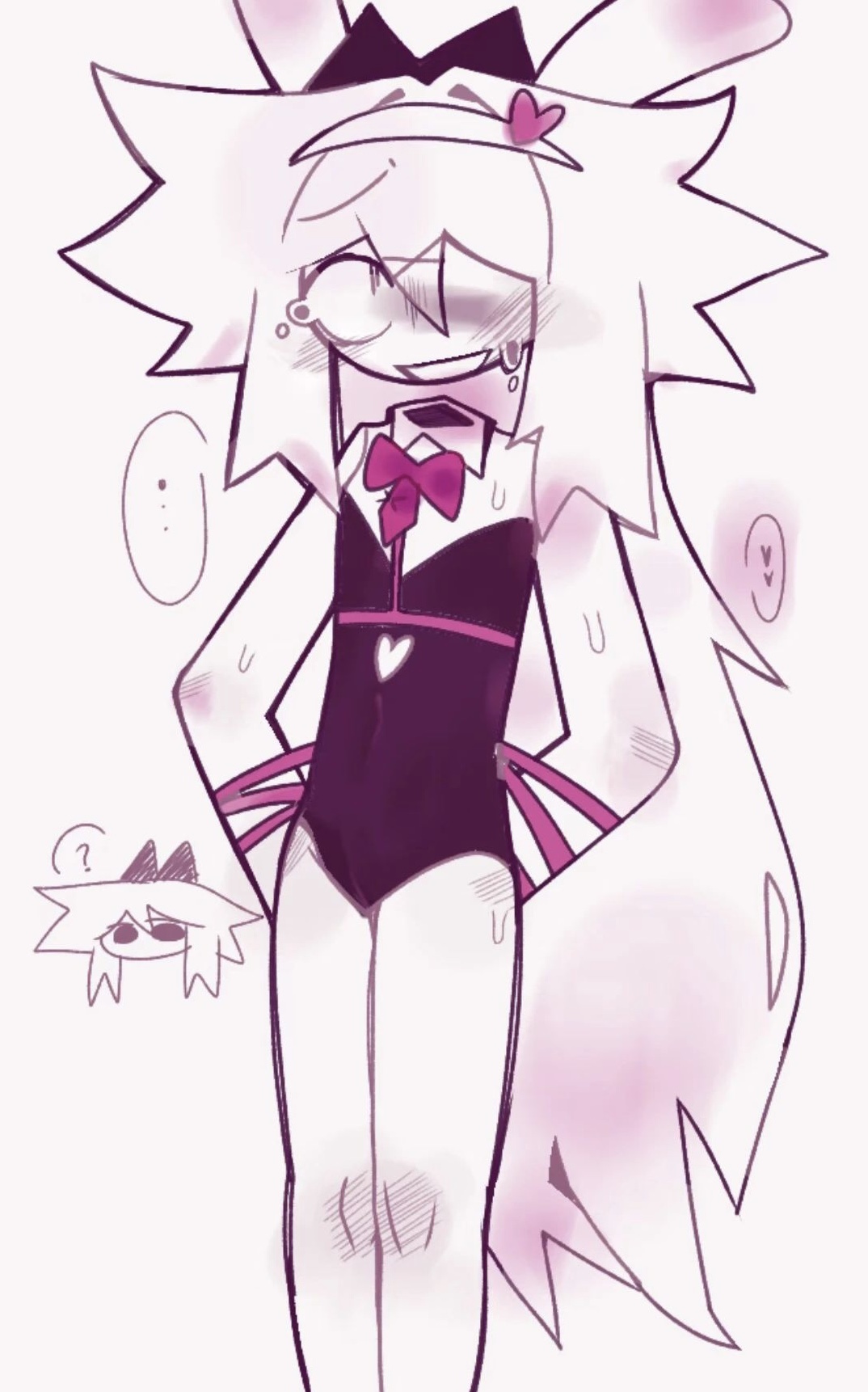 1boy, blushing, bunny boy, bunny costume, bunny ears, crying, fundamental paper education, fundamental paper education oc, heart symbol, male, rabbit hole (vocaloid), smile, sweat