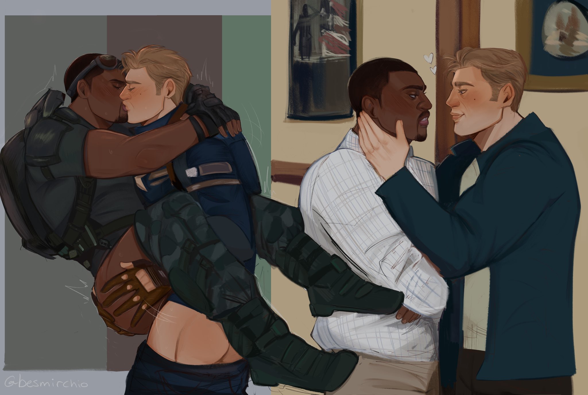 anal, anal sex, besmirchio, brown skin, cancelnio, captain america, captain america (series), dark skin, dark-skinned male, gay, gay sex, interracial, interracial sex, male, male only, male/male, marvel, marvel comics, sam wilson, steve rogers, very dark skin