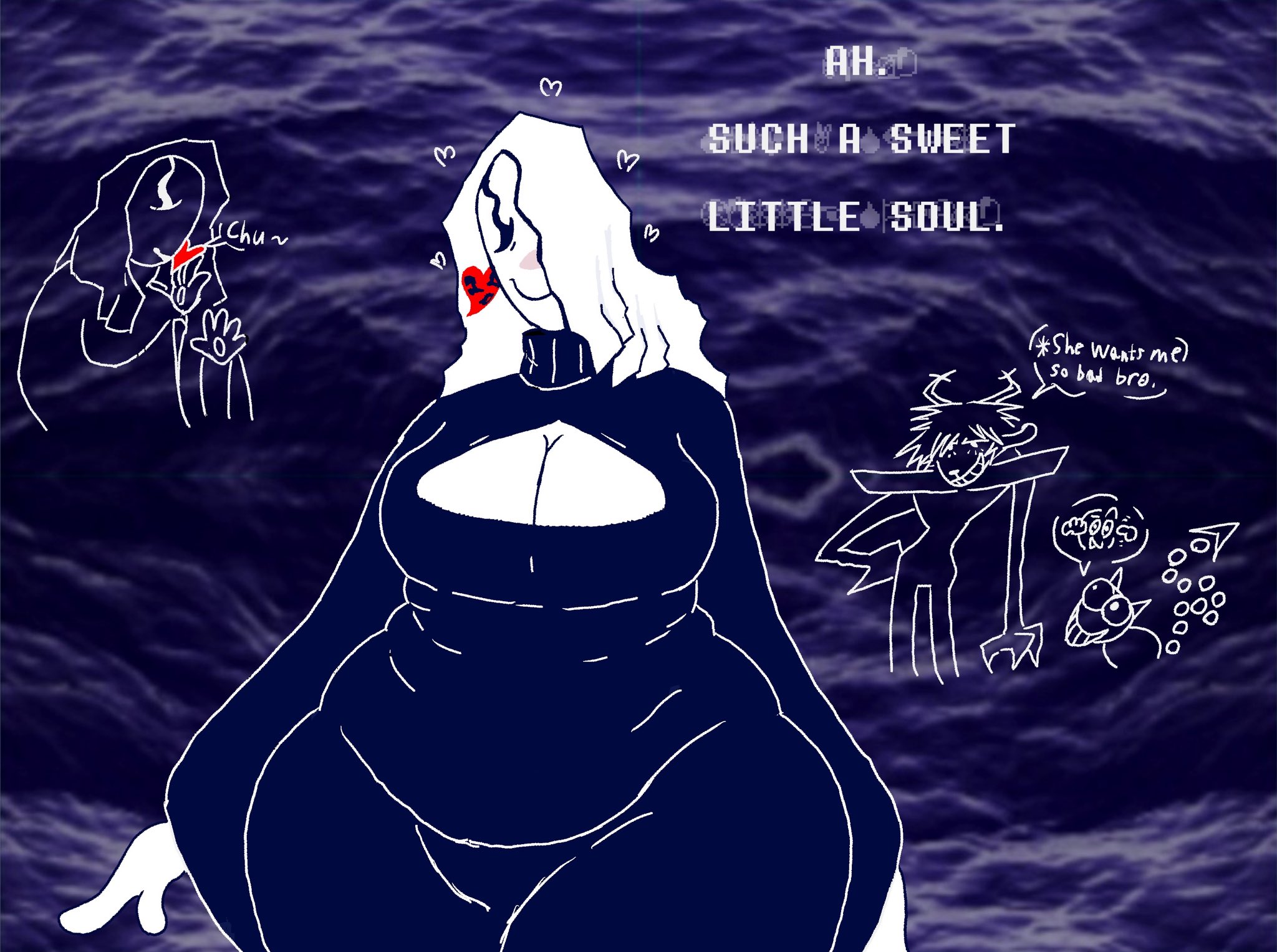 2girls, autumnsarttehe, big breasts, breasts, deltarune, dess holiday, fem gaster, female, female focus, friend (deltarune), gaster, hair, huge breasts, huge thighs, kissing, roaring knight, rule 63, soul (undertale), survey program, text, text bubble, thick thighs, undertale, undertale (series), white hair