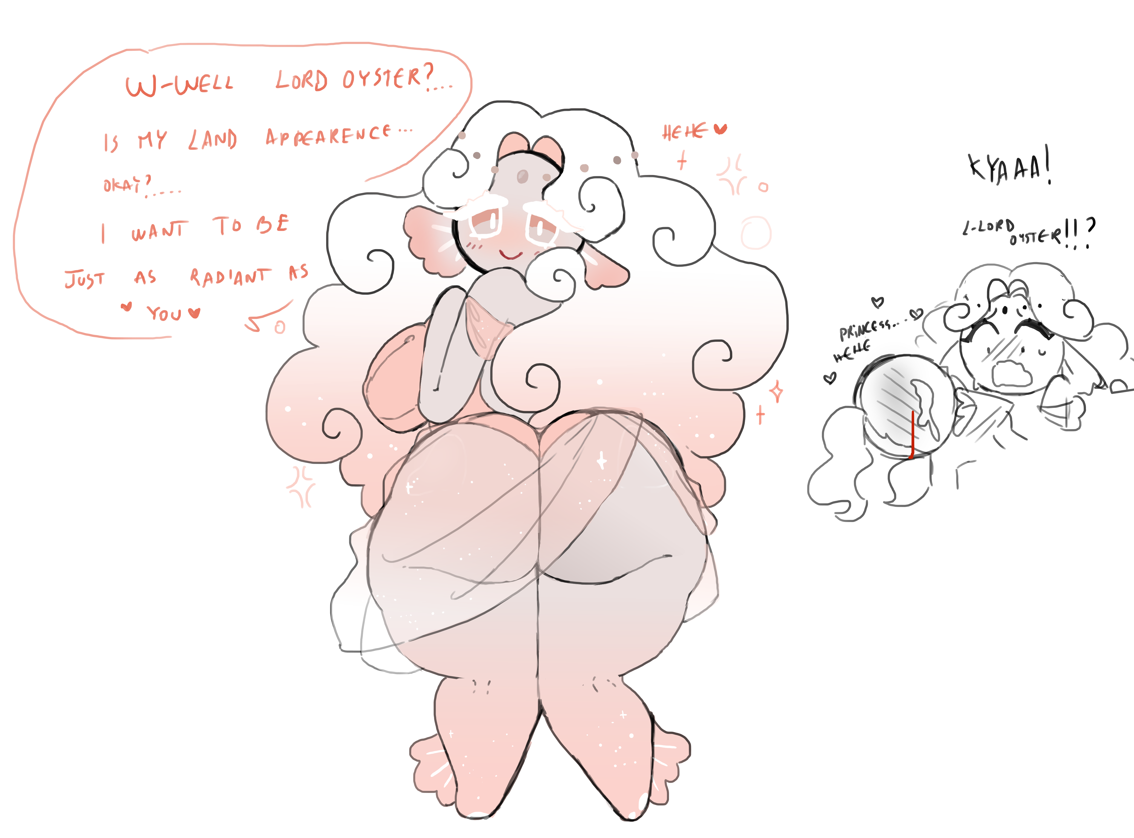 big ass, big breasts, black pearl cookie, breasts, cookie run, cookie run kingdom, couple (romantic), cute, female, flustered female, innocent, lord oyster cookie, magpieredd, presenting ass, thick thighs, white pearl cookie