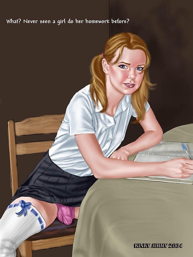 1futa, 2004, balls, balls bulge, balls in panties, balls under clothes, blonde hair, blue eyes, bulge, cameltail, dickgirl, erect nipples, flaccid, flat chest, futa only, futanari, homework, intersex, kinkyjimmy, nipple bulge, nipples, panties, panty bulge, pen, penis, penis bulge, penis in panties, penis under clothes, penis under skirt, realistic, school uniform, skirt, skirt lift, small penis, solo, solo futa, stockings, thighhighs
