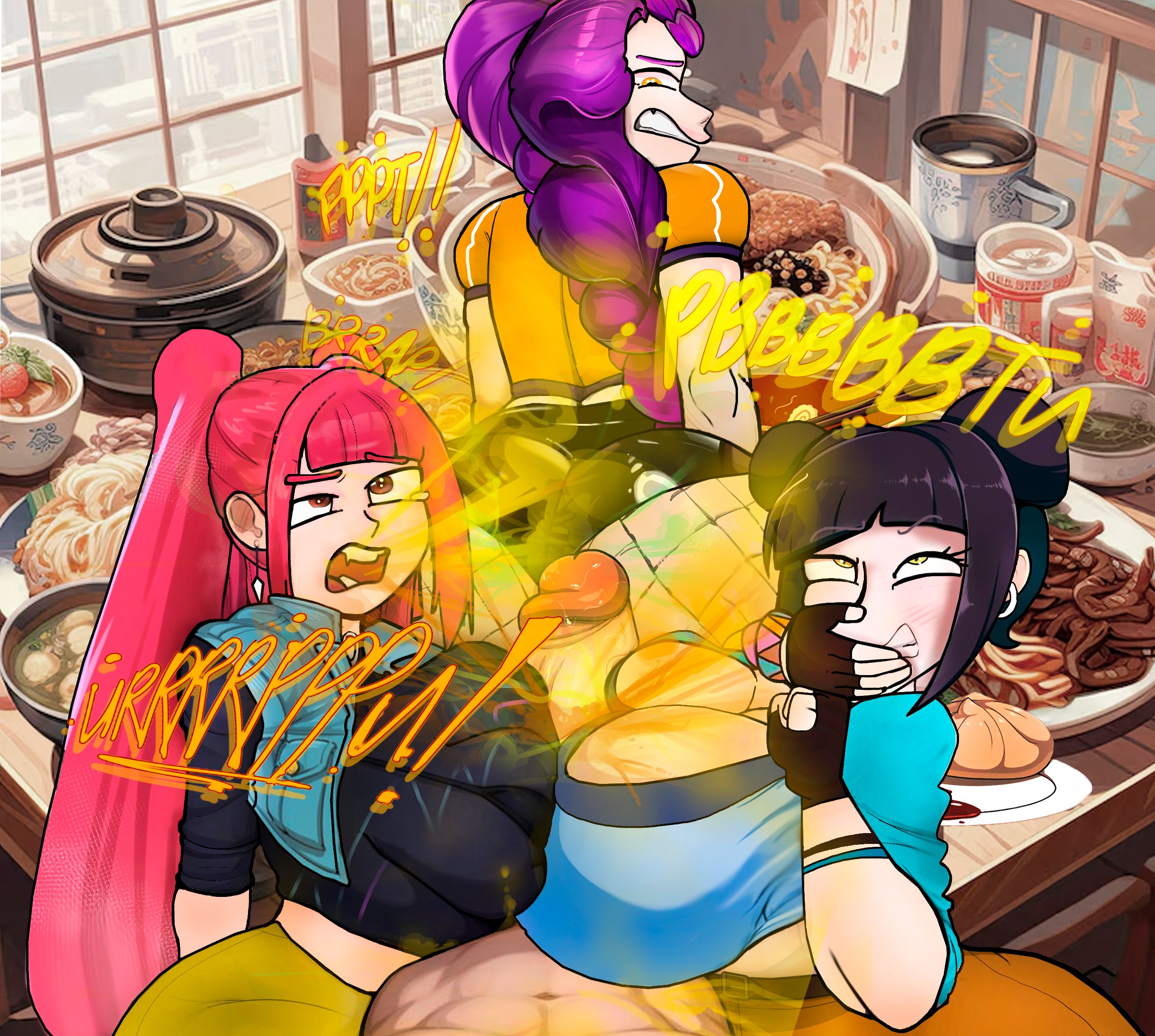 1boy, 2024, 3girls, alternate version available, assjob, assjob paizuri, big penis, black hair, breasts, brown eyes, burp, burp cloud, burp fetish, burping, burping fart, burping on cock, cleavage, cropped jacket, enormous breasts, eyepet2010, fart, fart cloud, fart everywhere, fart fetish, fart on dick, farting, farting on dick, farts, female, foursome, hot dogging, huge breasts, kpop demon hunters, large breasts, makeup, male, massive breasts, mira (kpop demon hunters), paizuri, penis, penis between breasts, pink hair, pov, purple hair, rumi (kpop demon hunters), seductive, titjob, uncensored, zoey (kpop demon hunters)