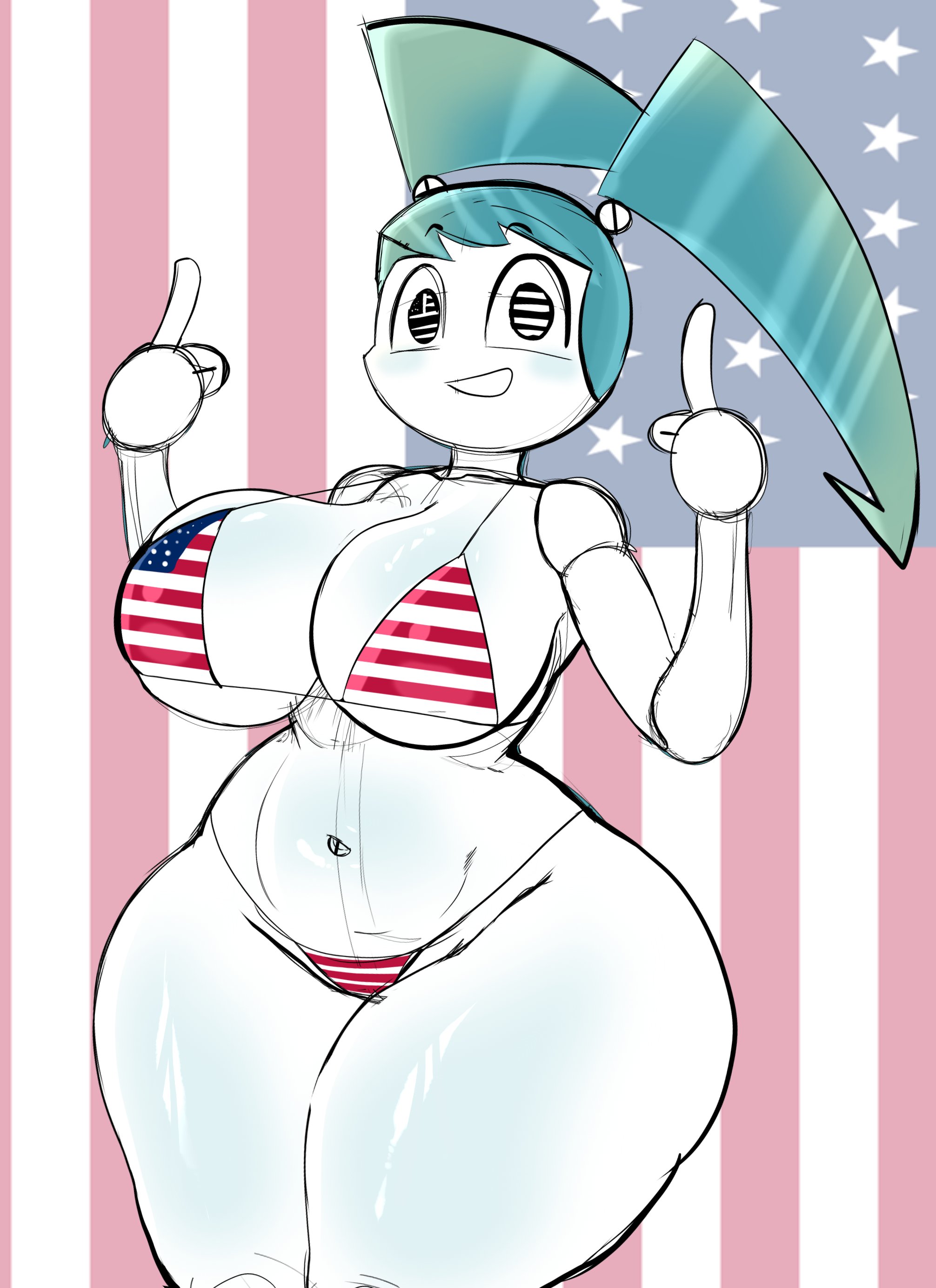 american flag bikini, babyhunt4, big ass, big breasts, bikini, breasts, female, flag bikini, jenny wakeman, robot, robot girl, tagme, thick thighs