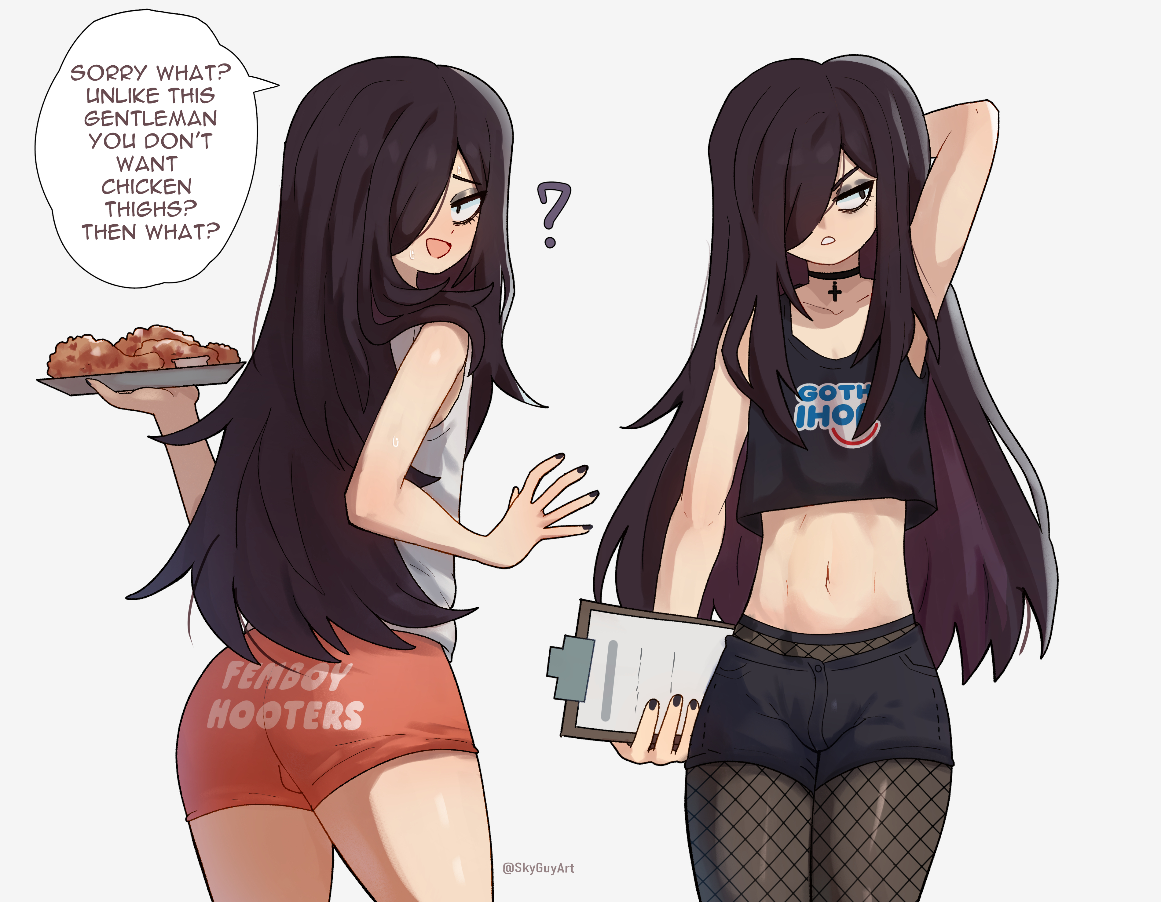 femboy, femboy hooters, goth boy, goth ihop, male, ms pigtails, roland bonhomme, skyguyart, tagme