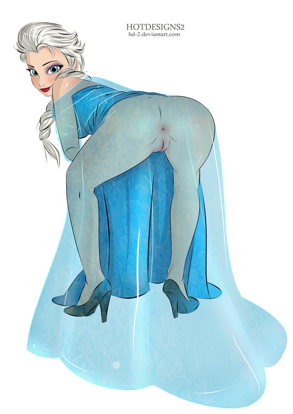 anus ass bent_over dat_ass disney elsa_(frozen) female female_only frozen_(film) high_heels hotdesigns2 human lipstick no_panties pussy see-through simple_background smile solo