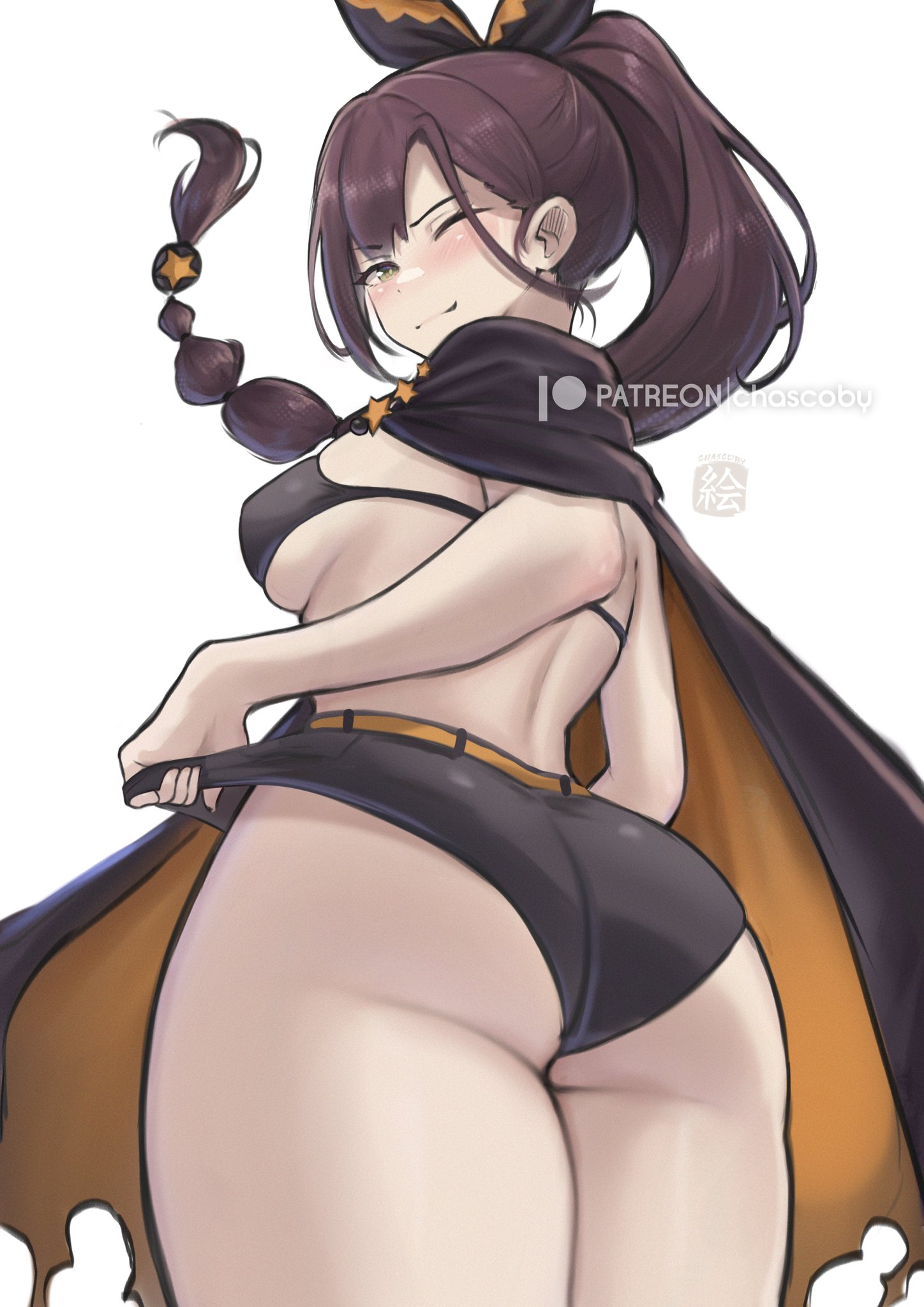 1girls, ass, breasts, chascoby, female, female focus, female only, large ass, large breasts, looking at viewer, looking back, re:zero kara hajimeru isekai seikatsu, shaula (re:zero), solo, thick thighs, thighs, wide hips