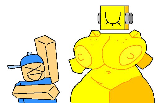 1boy, 1boy1girl, 1girls, 2d, 2d (artwork), 2d artwork, blocky body, blue clothing, boobs, breasts, breasts out, civilian (die of death), die of death, die of death (roblox), ferman, harken (die of death), hat, naked, naked female, nipples, one eye closed, roblox, roblox game, robloxian, taunt (die of death), thick, thick thighs, thighs, tits, voluptuous, voluptuous female, xd, yellow body, yellow skin