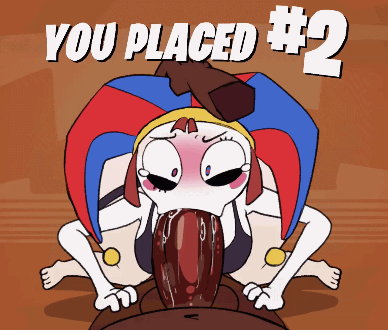 1boy, 1girls, 2026, 2d, 2d (artwork), 2d animation, ahegao, algob4v, all the way to the base, alternate body type, alternate breast size, animated, animated gif, animated image, ass, bav, big ass, big breasts, big penis, bra, brown eyes, brown hair, clown, clown girl, dark skin, dark-skinned male, deepthroat, defeated, defeated heroine, epic games, eyeshadow, fellatio, forced, forced oral, fortnite, fortnite: battle royale, gif, glitch productions, grabbing, hand on head, imminent orgasm, implied rape, indie animation, interracial, jester, jester hat, jester outfit, kneeling, loop, looping animation, male domination, maledom, massive ass, massive penis, no sound, oral, oral penetration, oral sex, pale skin, pale-skinned female, partially clothed, partially clothed female, penis, plunger position, pomni, pomni (the amazing digital circus), questionable consent, saliva, saliva trail, straight, sucking penis, tagme, tears, the amazing digital circus