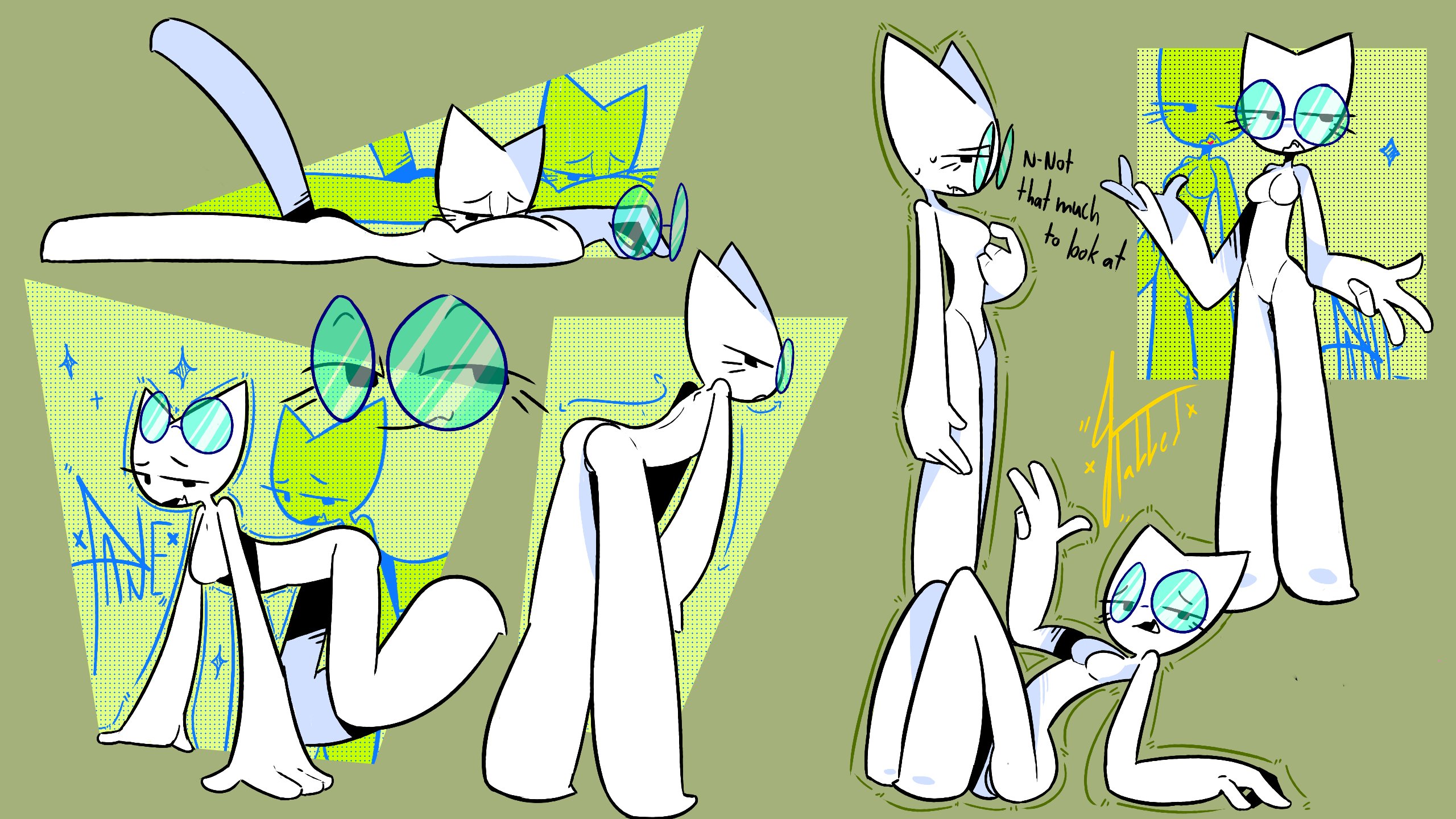 ass, bending forward, breasts, cat tail, female only, femtanyl, glasses, lying on ground, on fours, posing, posing for the viewer, presenting ass, questionable, token (femtanyl), whiskers, white body
