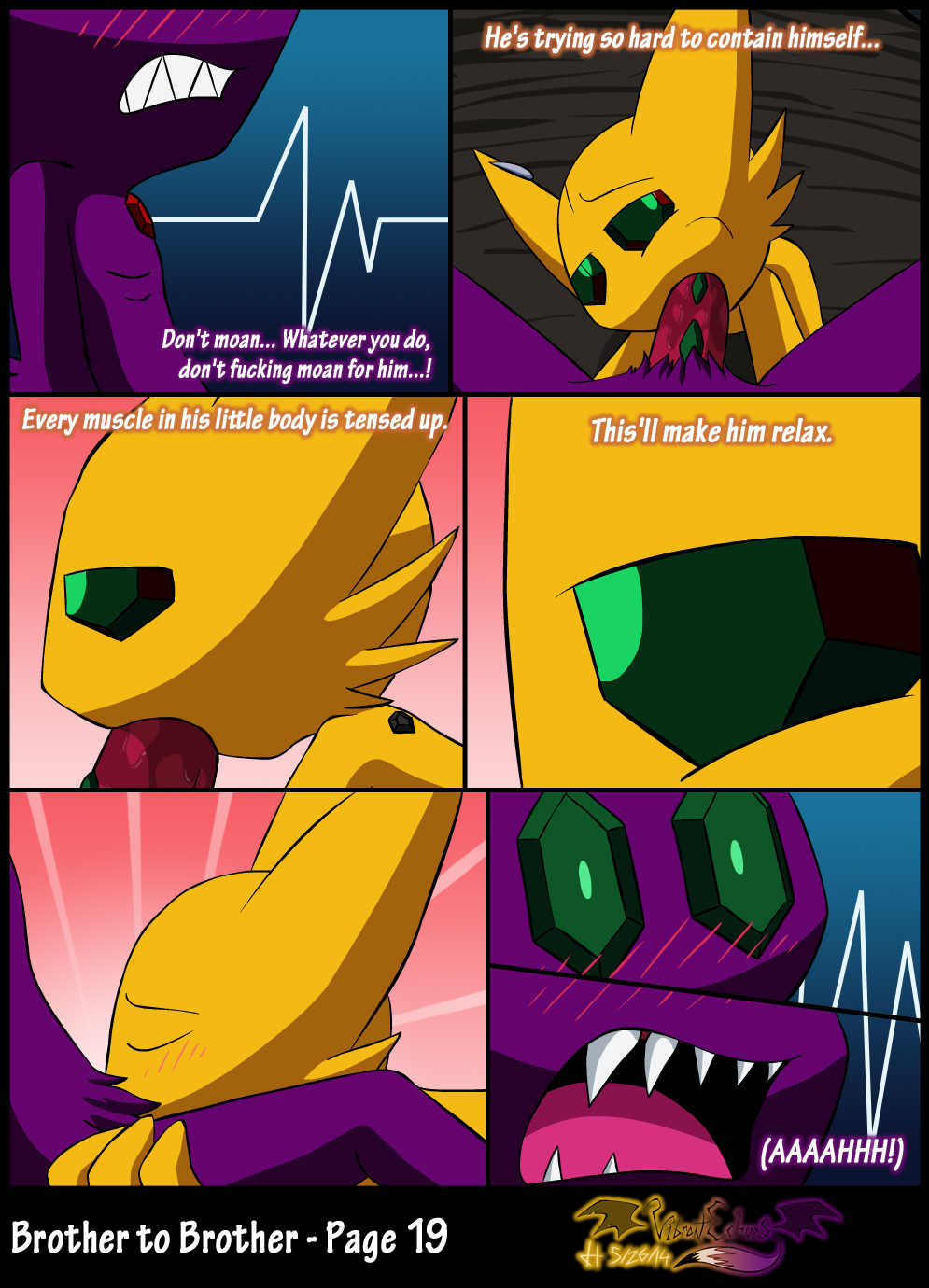 ! ... 2014 anthro bloodstone blush brother close-up closed_eyes comic dialog english_text erection fellatio gem_(character) highres incest male nintendo open_mouth oral oral_sex penis pokemon pov sableye sex sharp_teeth sibling sitting spread_legs spreading teeth text tongue vibrantechoes yaoi