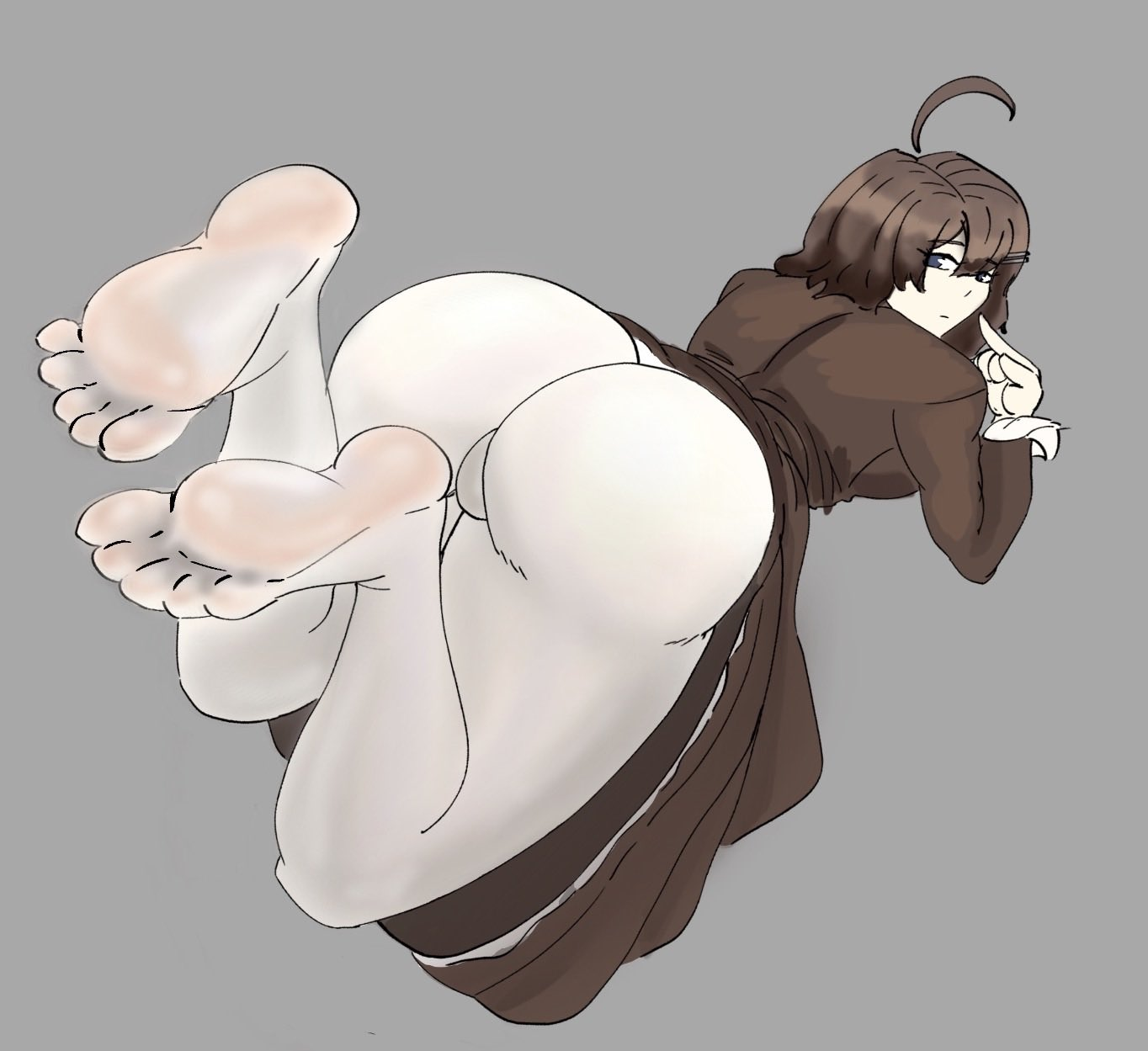 ass, ass focus, back, back view, dress, dress up, feet, feet focus, feet up, hod (lobotomy corporation), jakub sketched (artist), laying down, laying on stomach, library of ruina, pantyhose, project moon, skirt up, white pantyhose, white skin