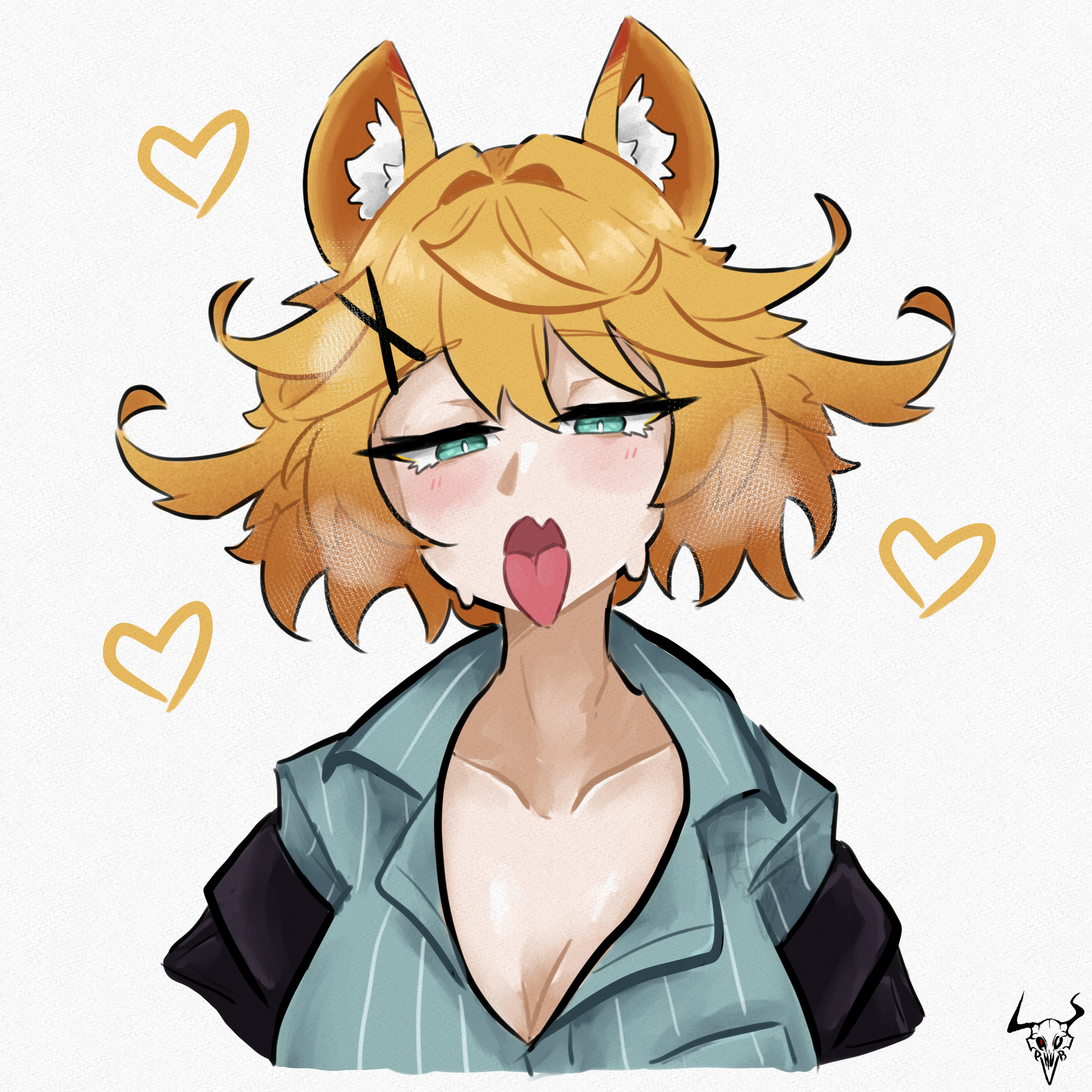 1girls, ahegao face, blonde hair, cat ears, cleavage, dokibird, dokibird (bounty hunter), dokibird (dokitty), head wings, hearts around head, indie virtual youtuber, laphurus, large breasts, tongue out, virtual youtuber
