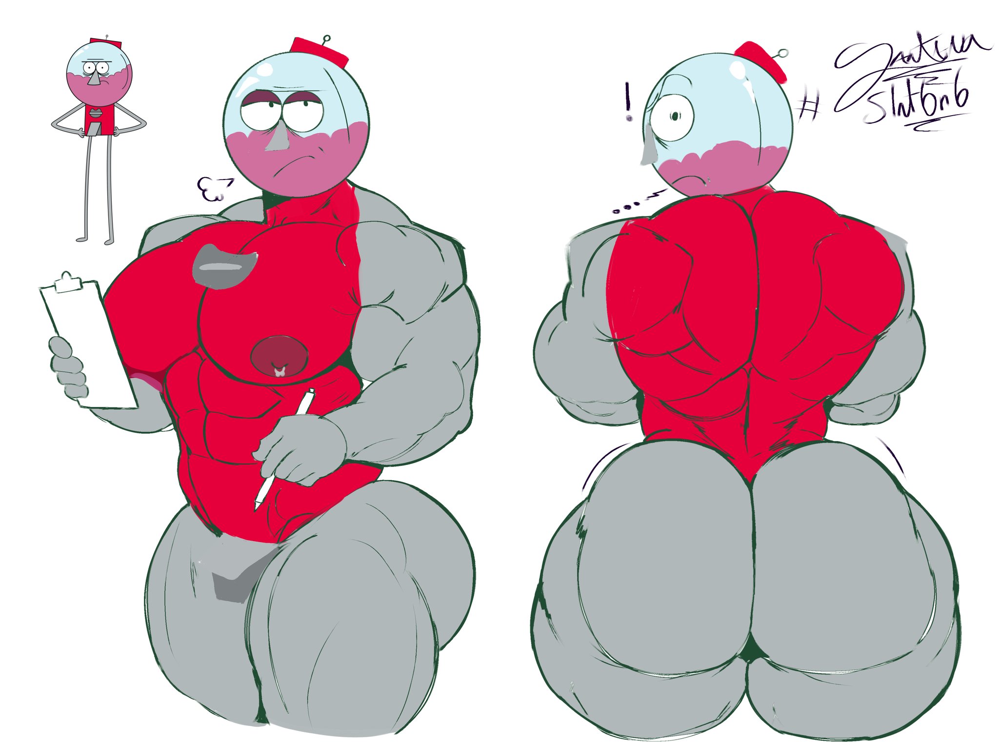 angry face, bara, bara tiddies, bara tits, benson, big ass, big ass (male), big butt, big chest, big pecs, busty, cartoon network, freeposers, gray body, gumball machine, huge ass, huge butt, huge pecs, male, male only, muscular, muscular anthro, muscular arms, muscular ass, muscular back, muscular butt, muscular male, pecs, regular show, wide hips, wide shoulders