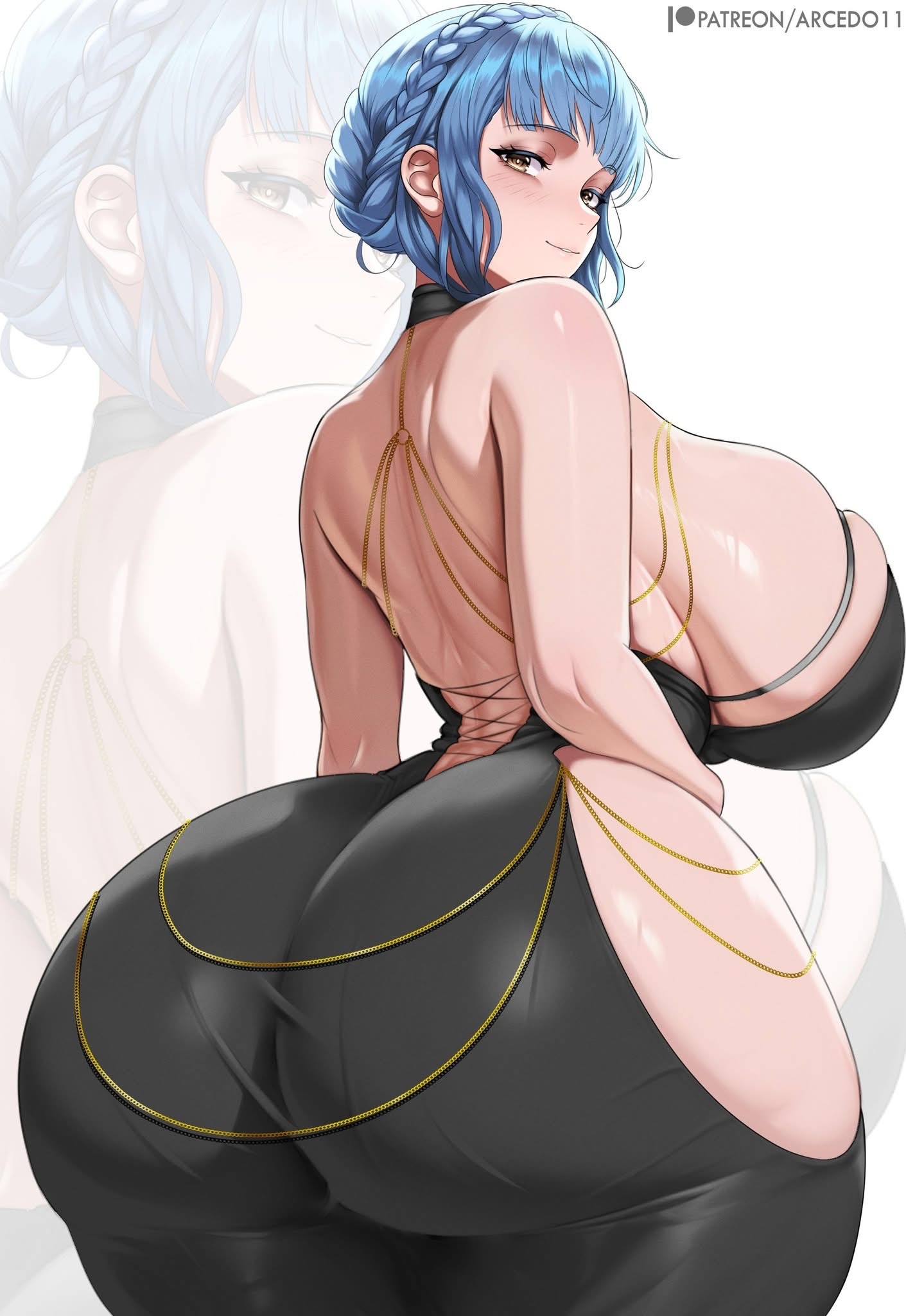 arcedo, big ass, big breasts, dress, fire emblem, fire emblem: three houses, looking at viewer, looking back, marianne von edmund, modakawa dress, thick thighs