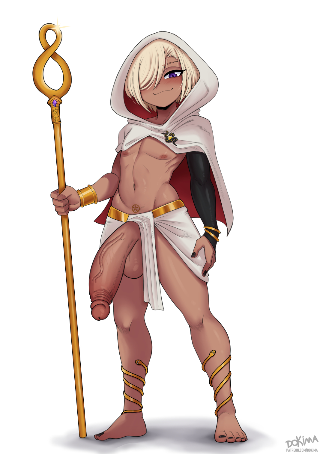 1boy, dokima, femboy, gigantic penis, hourglass figure, huge cock, human, hung femboy, male, male only, revealing clothes, skimpy, solo, solo male, standing