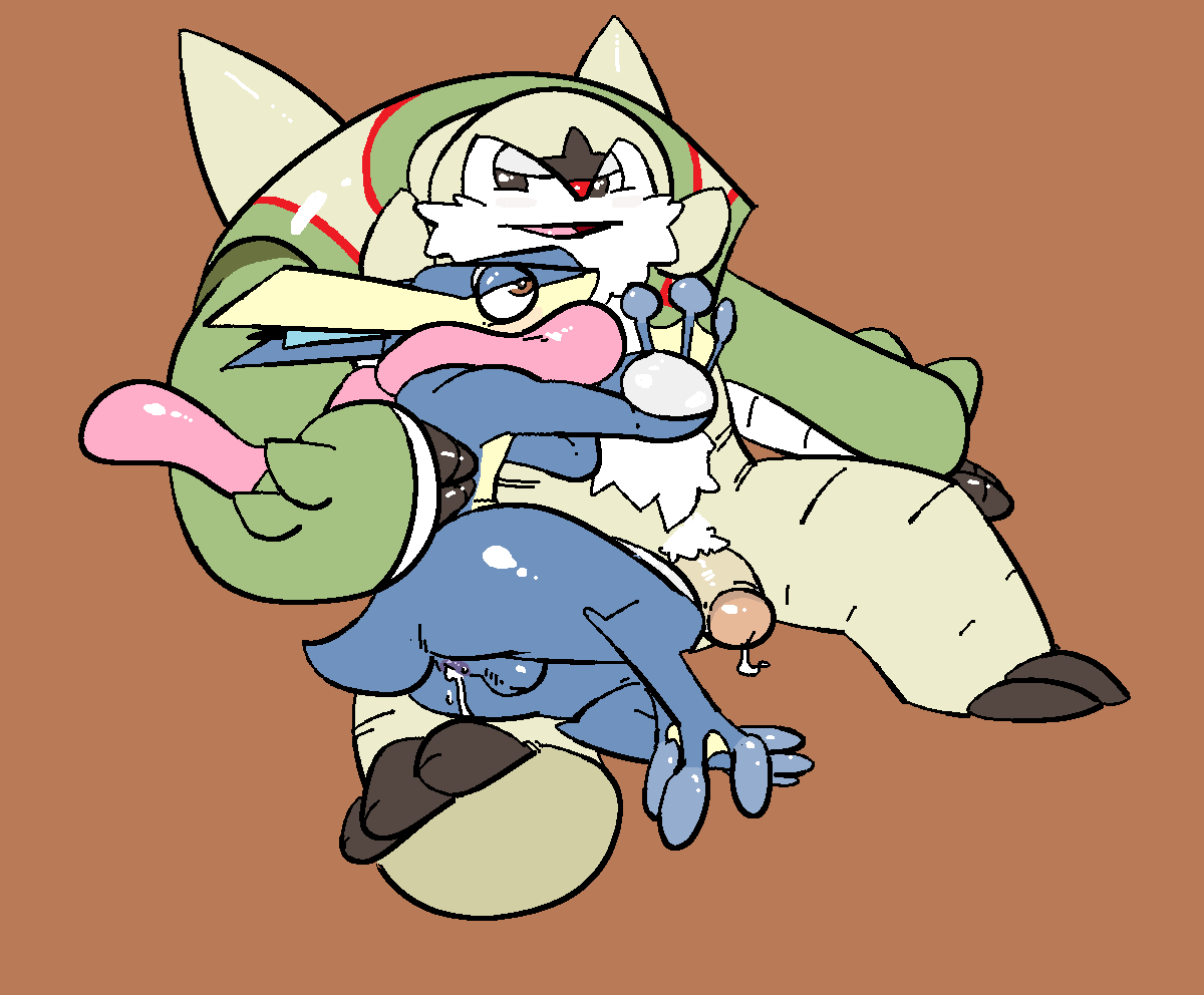 2014 after_sex amphibian anthro anus ass balls barefoot chesnaught claws cum cum_in_ass cum_inside cum_on_anus cum_on_ass cum_on_floor cum_string erection frog furry furry_only gay greninja half-closed_eyes hi_res looking_away looking_up lying machv99 male ninja nintendo nude on_floor on_side open_mouth orgasm penis pokémon_(species) pokemon pokemon_(species) presenting presenting_hindquarters sitting size_difference spikes spread_legs spreading toe_claws tongue tongue_out uncut video_games webbed_feet webbed_hands