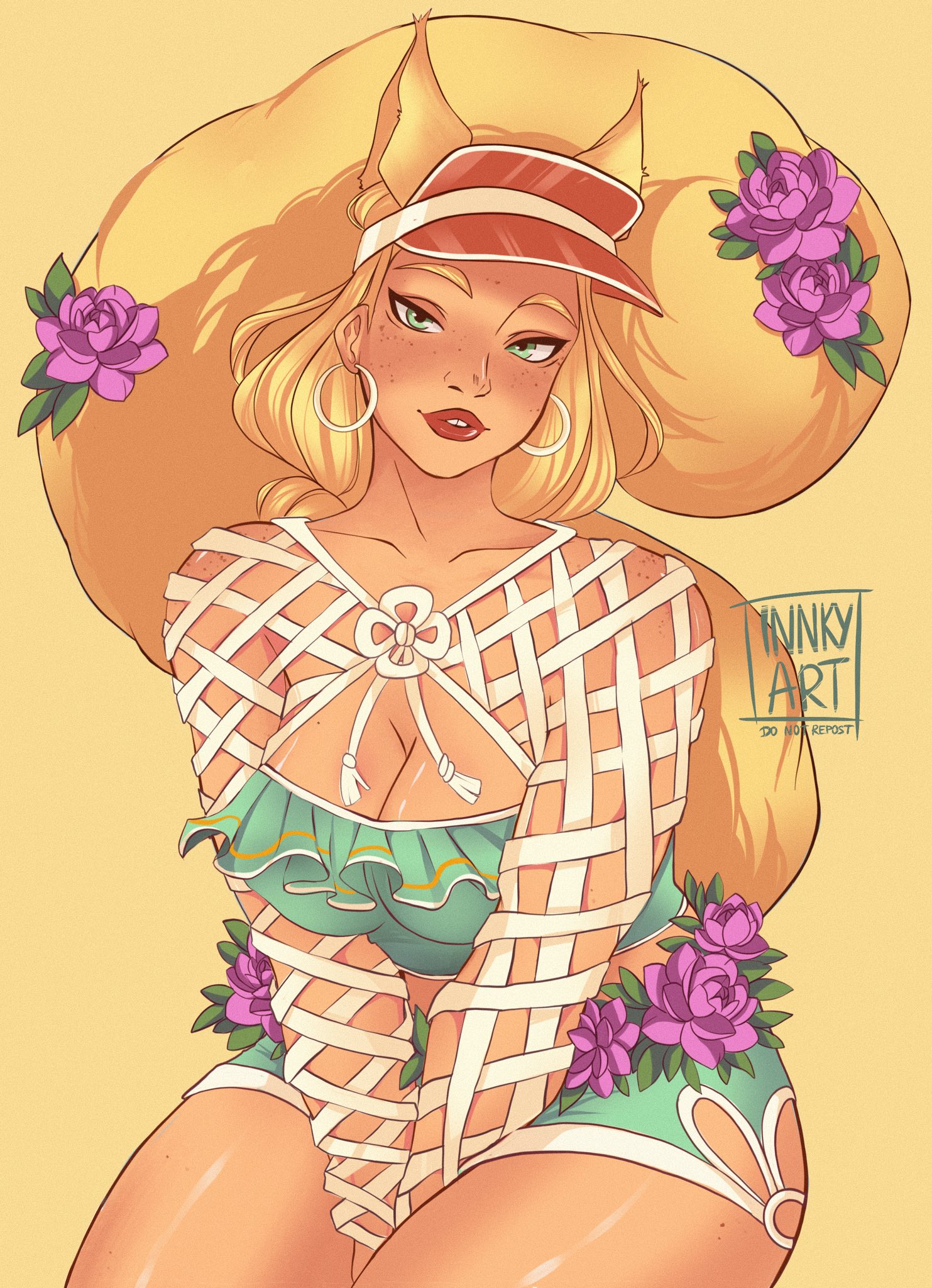 blonde female, blonde hair, cleavage, doreen green, female, female only, green eyes, innkyart, marvel, marvel rivals, solo, solo female, squirrel girl (marvel rivals), squirrel girl (marvel), squirrel girl (sunshine squirrel), thighs
