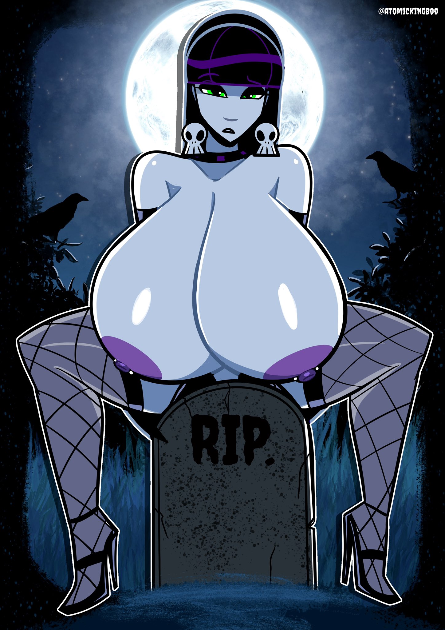 1girls, 2026, artist name, ass, ass bigger than head, atomickingboo, big ass, big breasts, big thighs, big tiddy goth gf, black hair, breasts, breasts bigger than head, bust, busty, chest, child bearing hips, curvaceous, curvy, curvy female, curvy figure, digital media (artwork), english, english text, enormous breasts, female, gigantic breasts, goth, goth girl, gothic, gothic girl, green eyes, hips, huge ass, huge breasts, huge thighs, hyper breasts, large ass, large breasts, large thighs, legs, light skin, light-skinned female, lindel dollice quilten, long-haired female, massive breasts, mature, mature female, oc, original, original character, pale skin, pale-skinned female, r.i.p., slim waist, text, the besties (atomickingboo), thick, thick hips, thick legs, thick thighs, thighs, thighs bigger than head, voluptuous, waist, white body, white skin, white-skinned female, wide hips, wide thighs